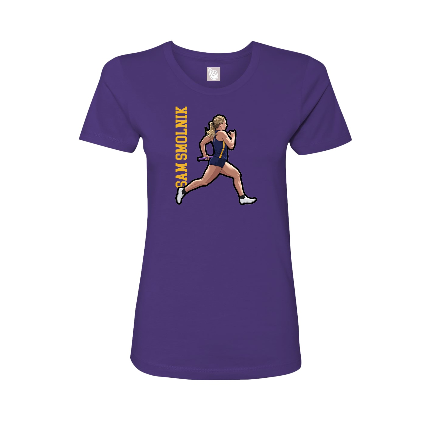 Fitted Women's Tee — Name Vertical in Purple