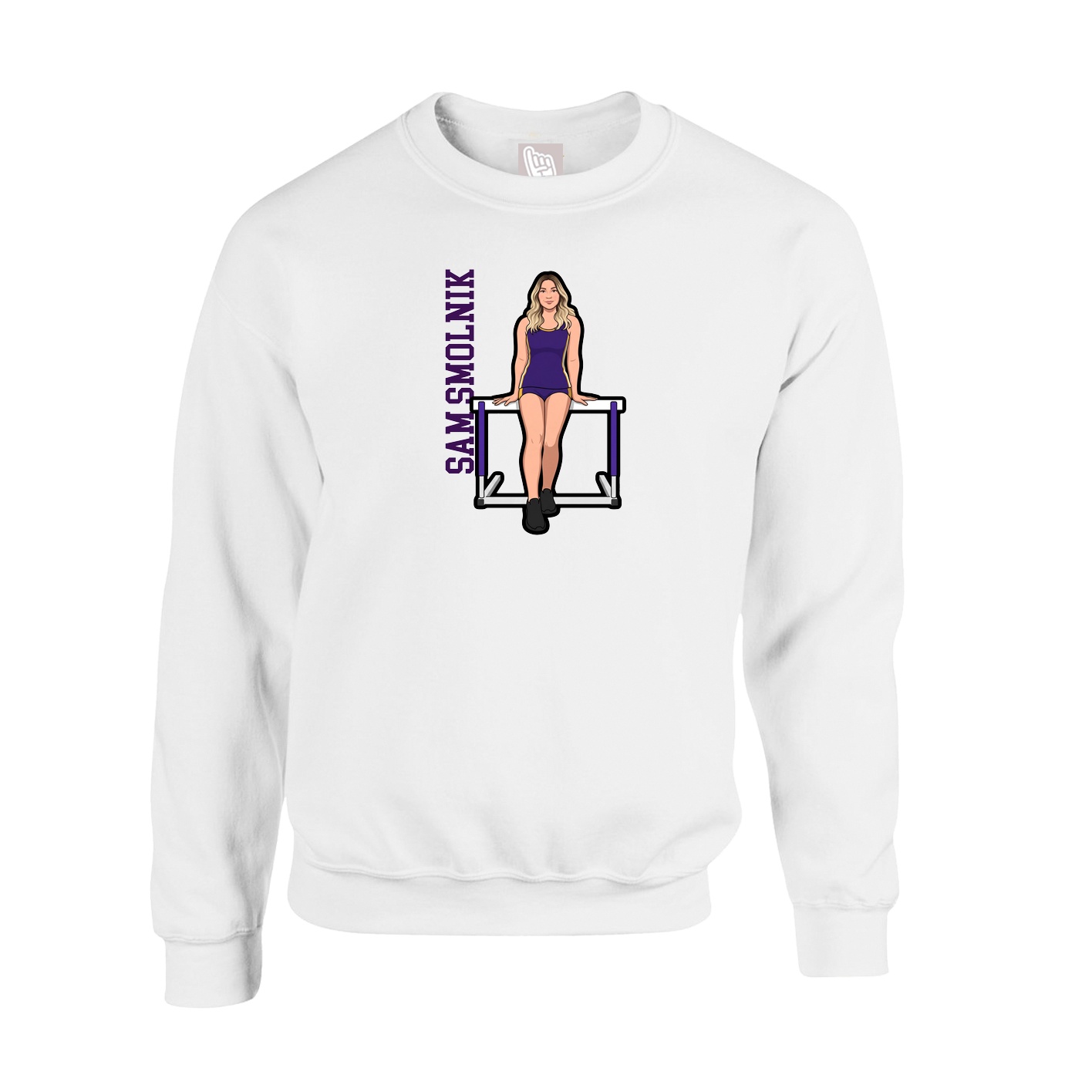 Fleece Crew — Name Vertical in White