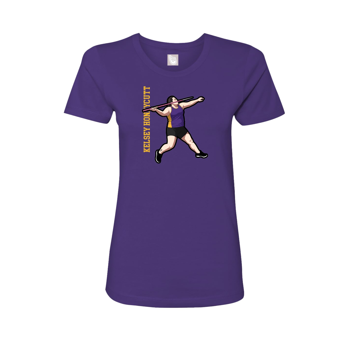 Fitted Women's Tee — Name Vertical in Purple