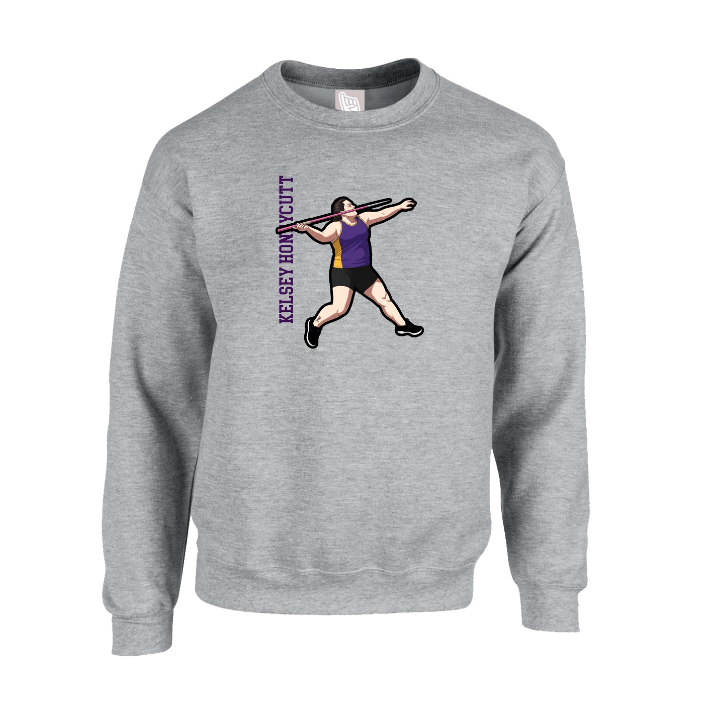 Fleece Crew — Name Vertical in Grey