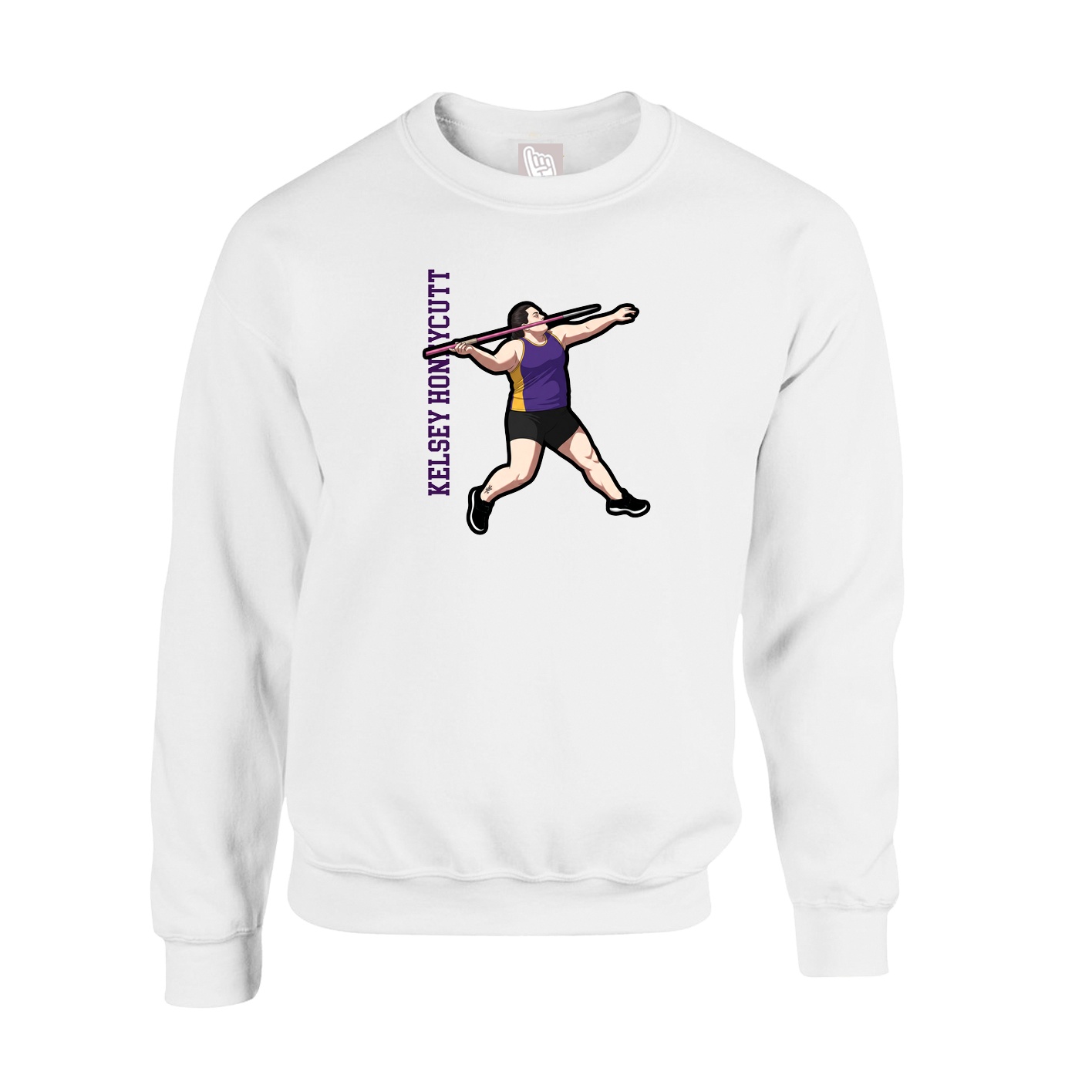 Fleece Crew — Name Vertical in White