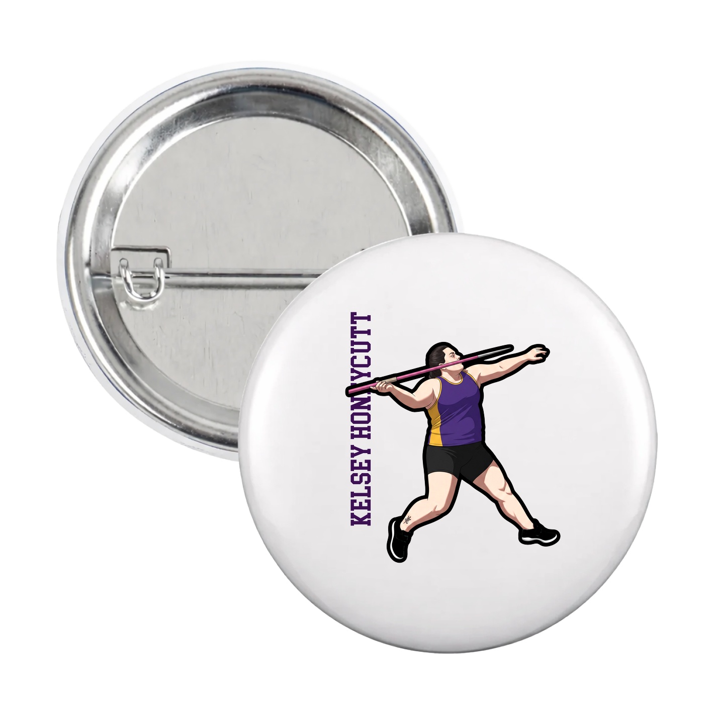 Game Day Button — Name Vertical in White