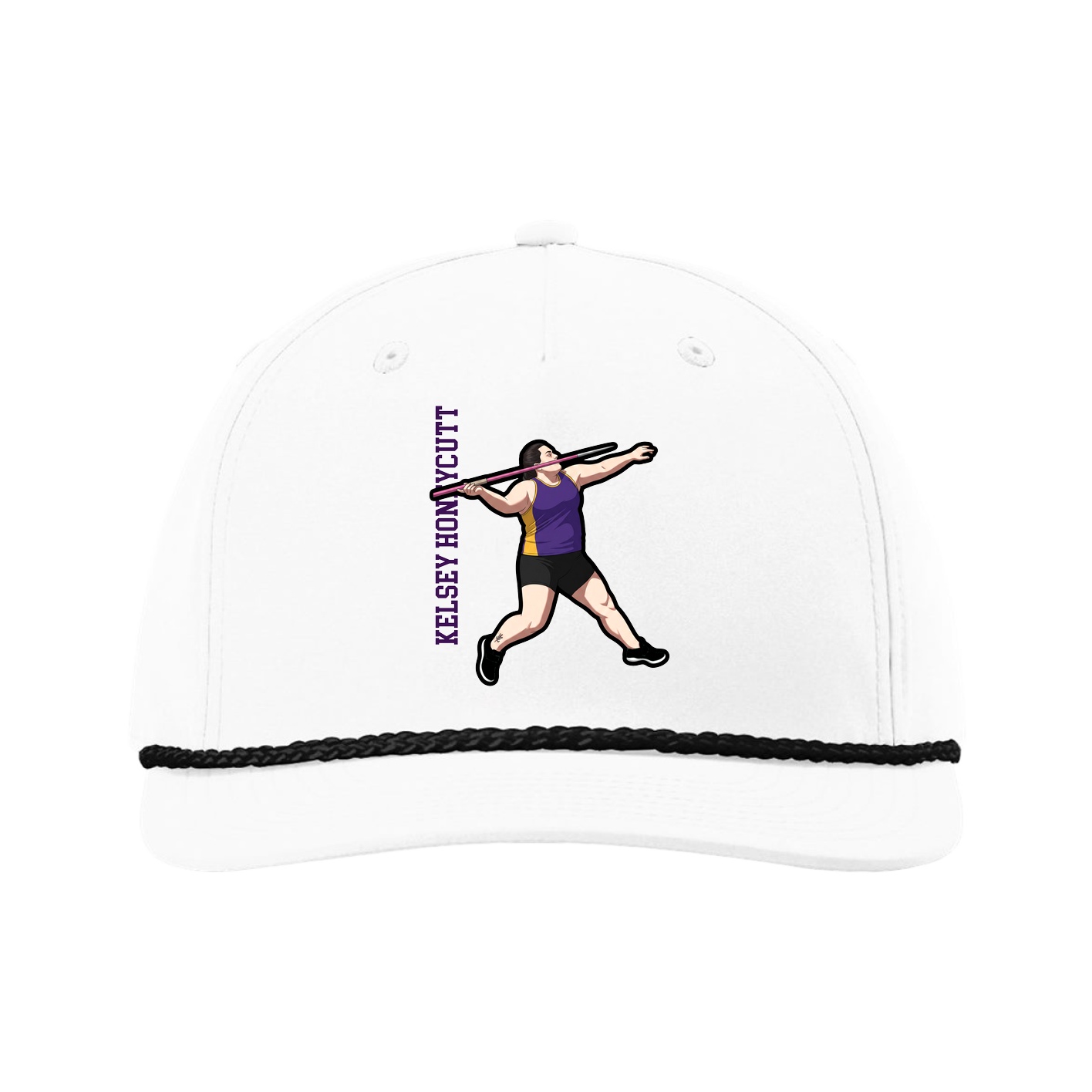Five-Panel Classic Rope Cap — Name Vertical in White