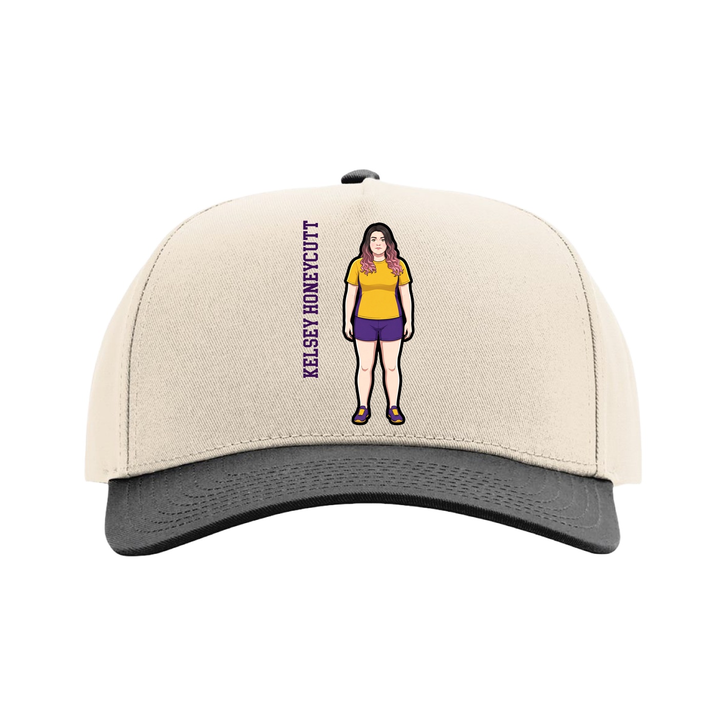 Full Fabric Five-Panel Champ Cap — Name Vertical in Cream/Black