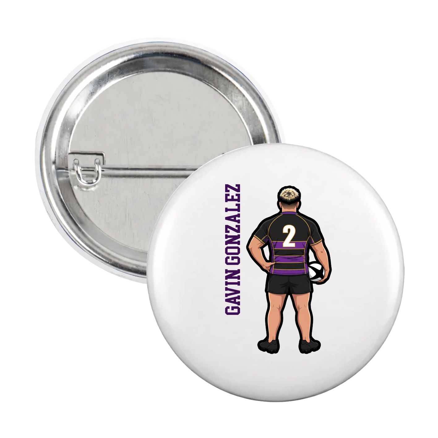 Game Day Button — Name Vertical in White