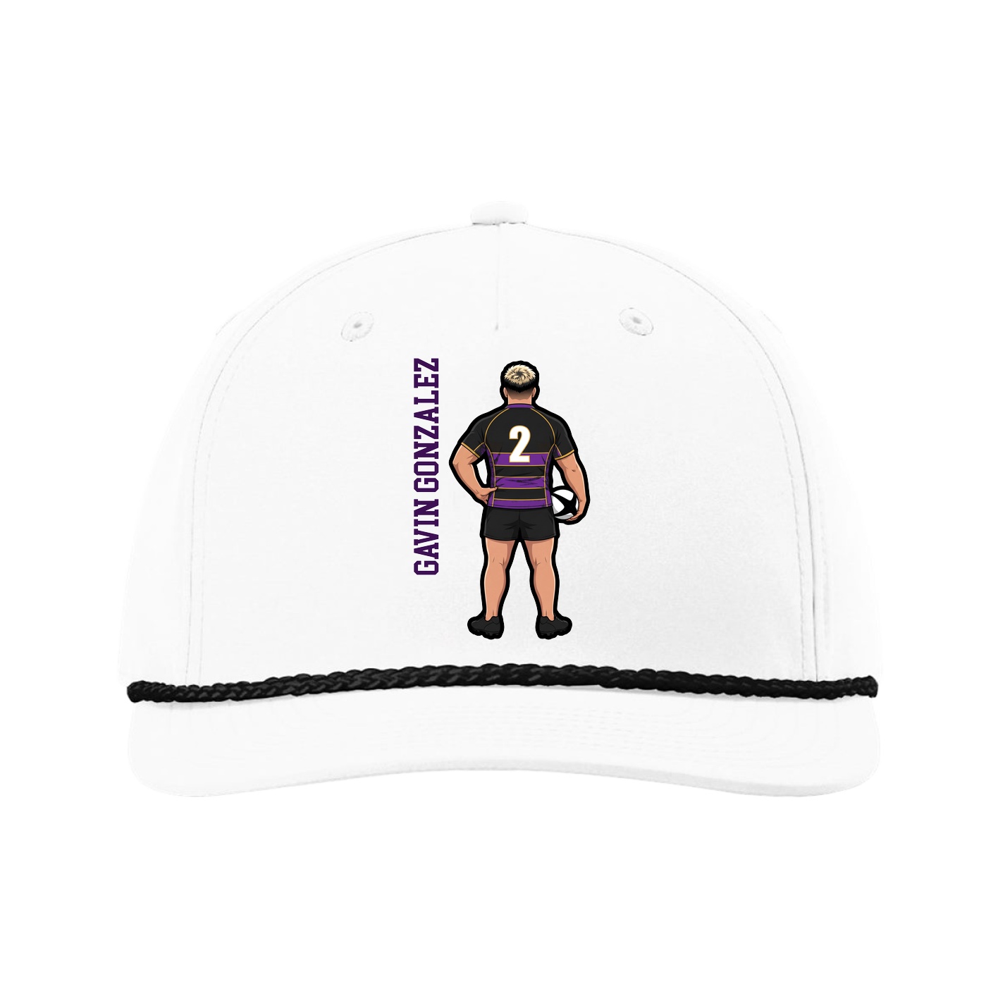 Five-Panel Classic Rope Cap — Name Vertical in White