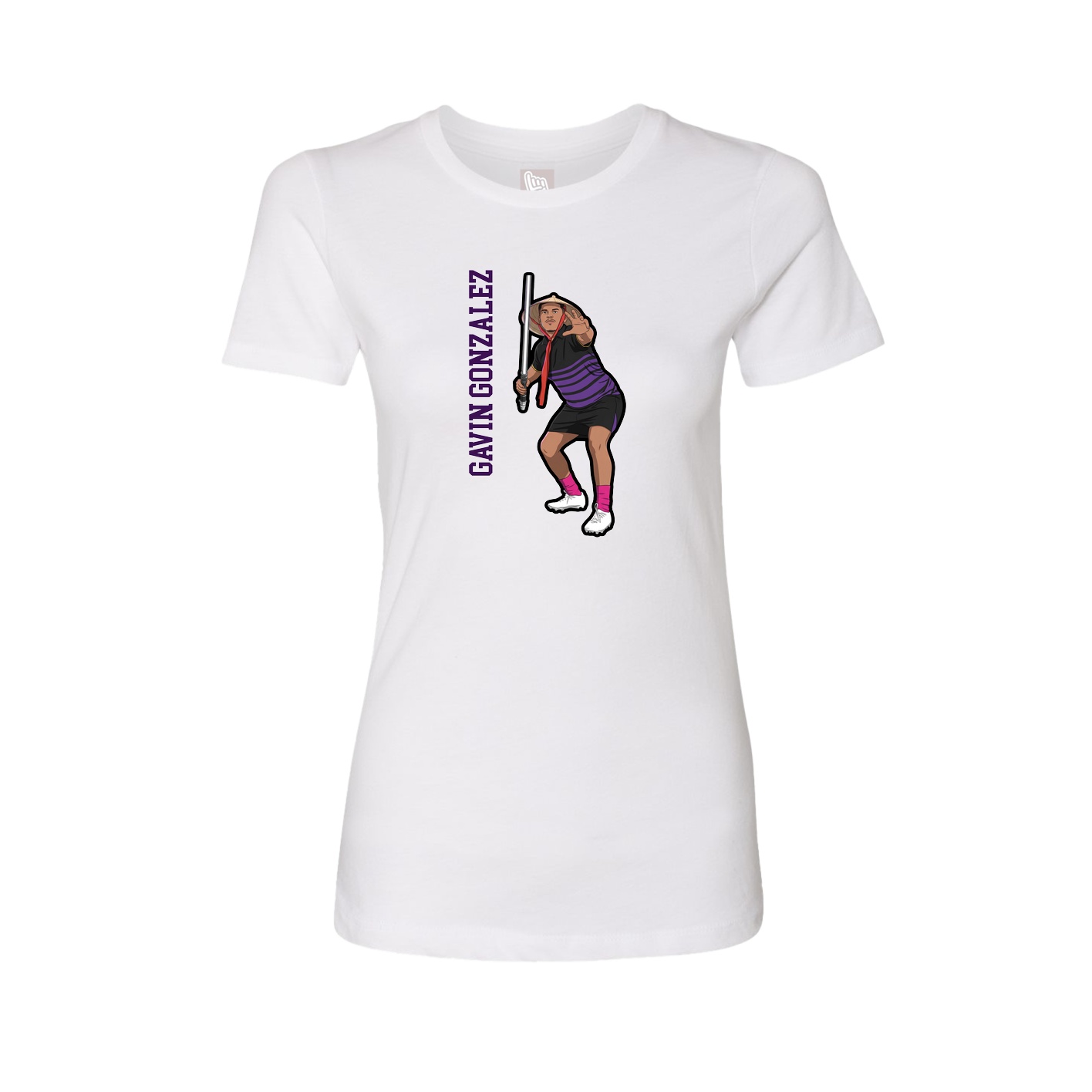 Fitted Women's Tee — Name Vertical in White