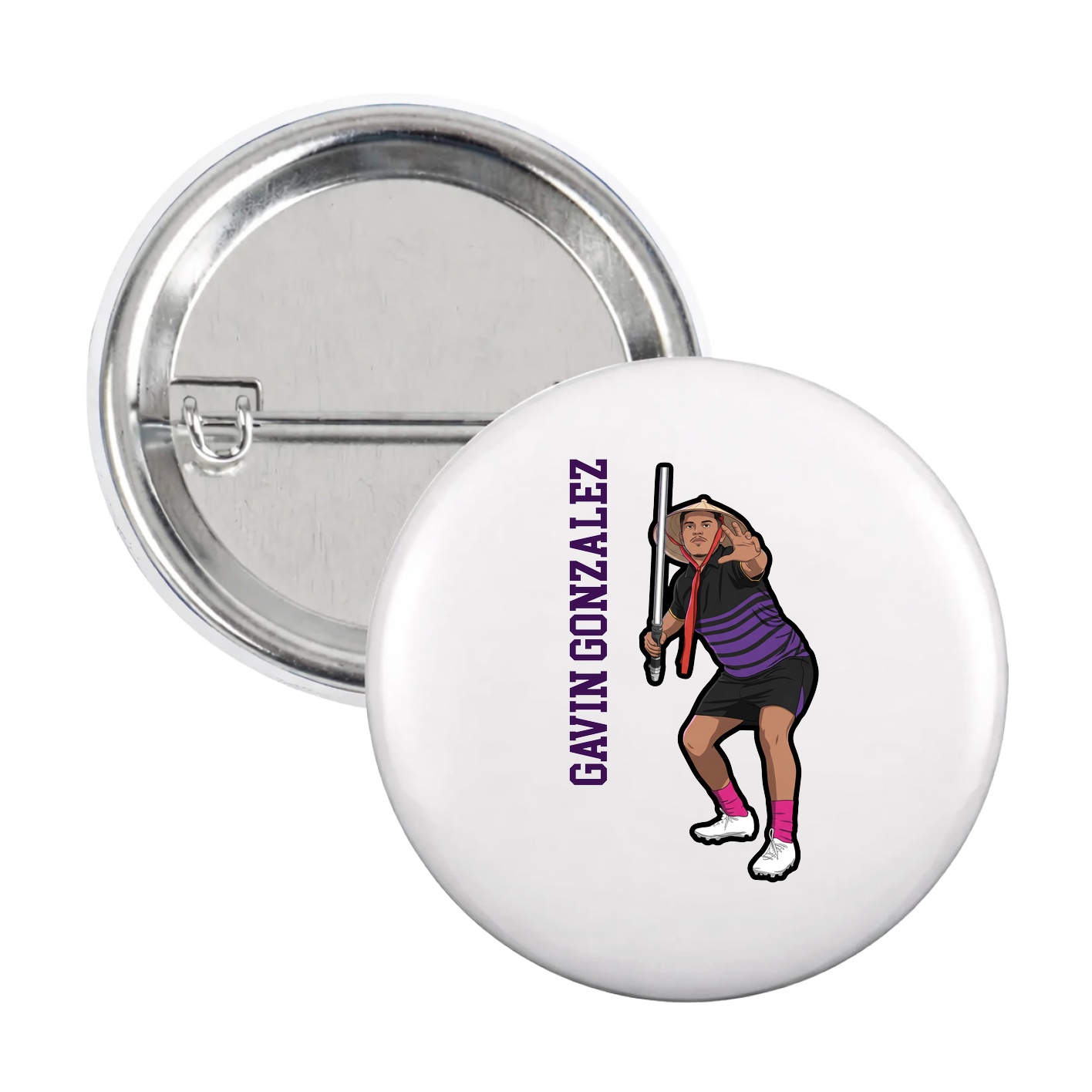 Game Day Button — Name Vertical in White