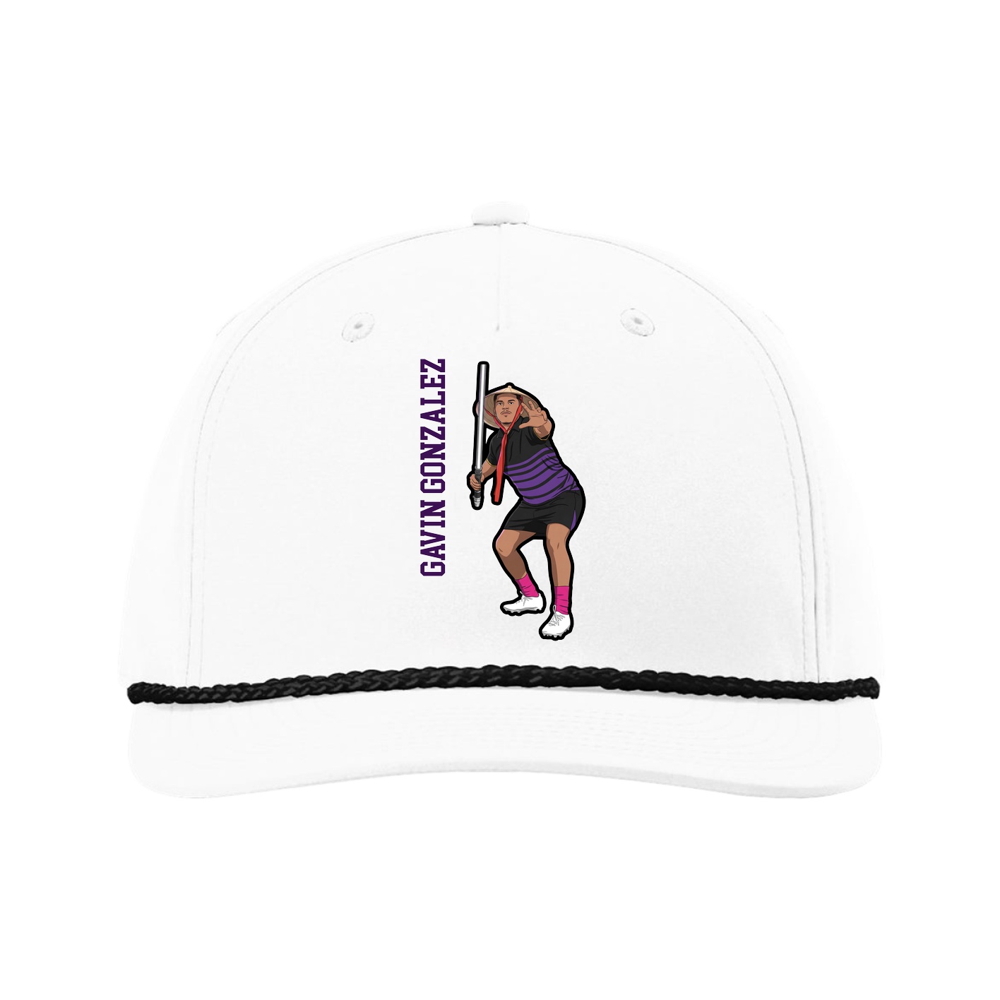 Five-Panel Classic Rope Cap — Name Vertical in White