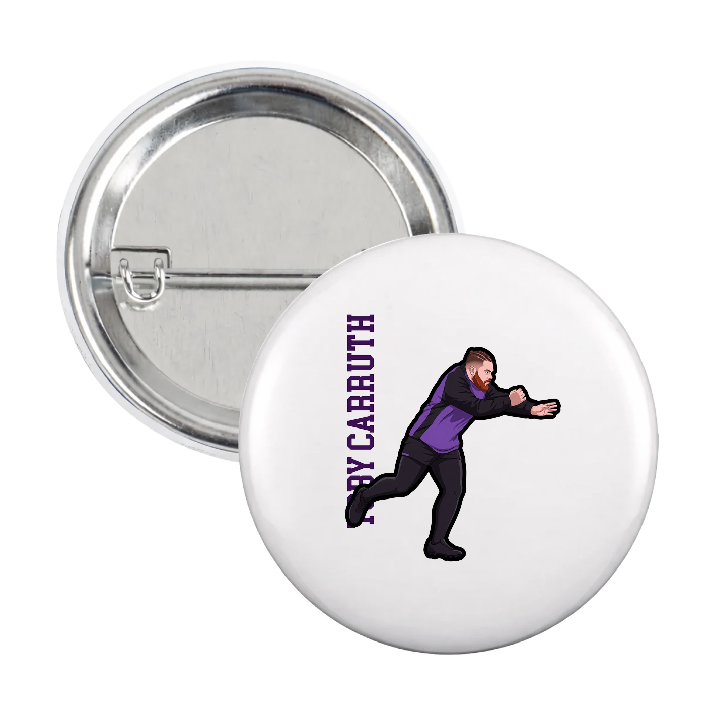 Game Day Button — Name Vertical in White
