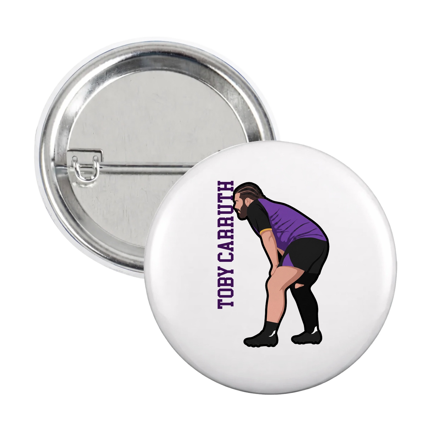 Game Day Button — Name Vertical in White
