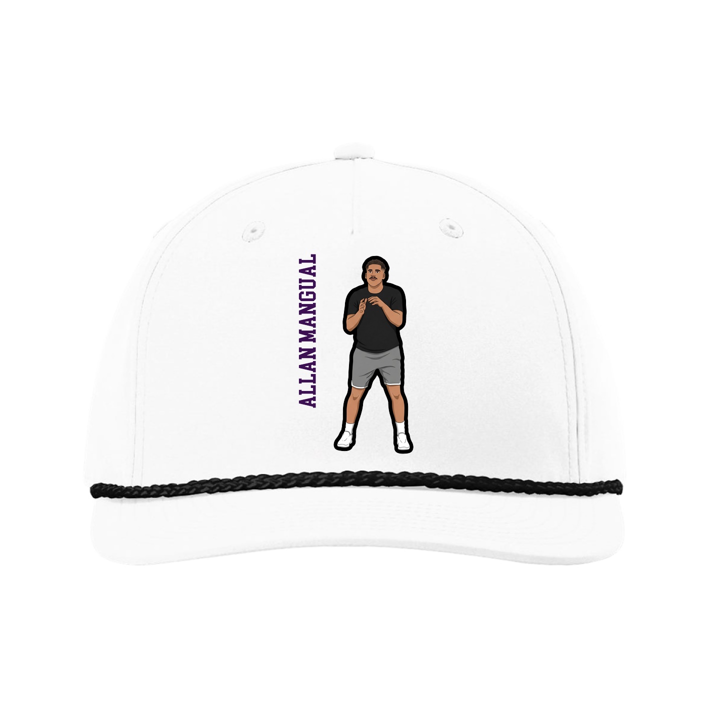 Five-Panel Classic Rope Cap — Name Vertical in White