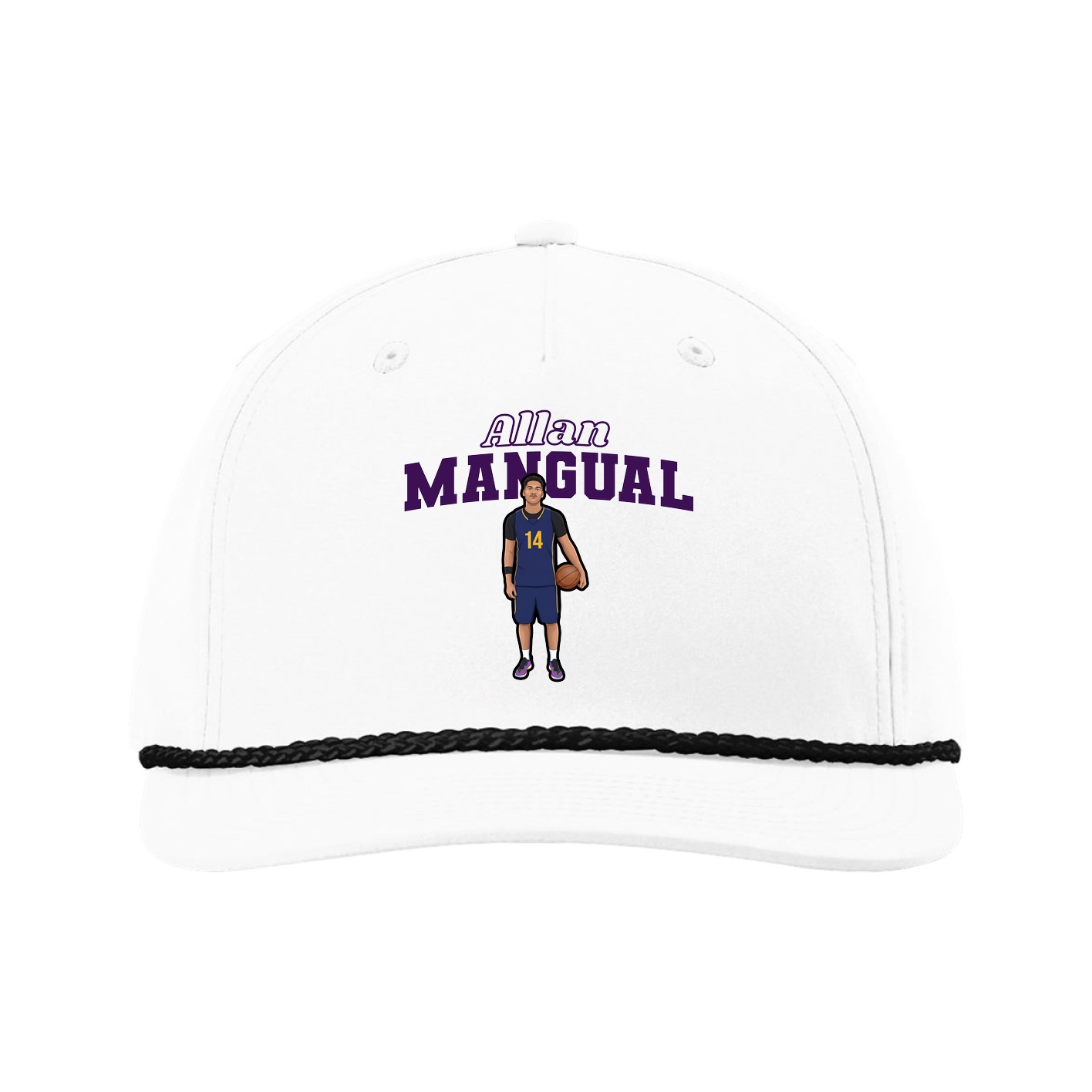 Five-Panel Classic Rope Cap — Name Arch in White