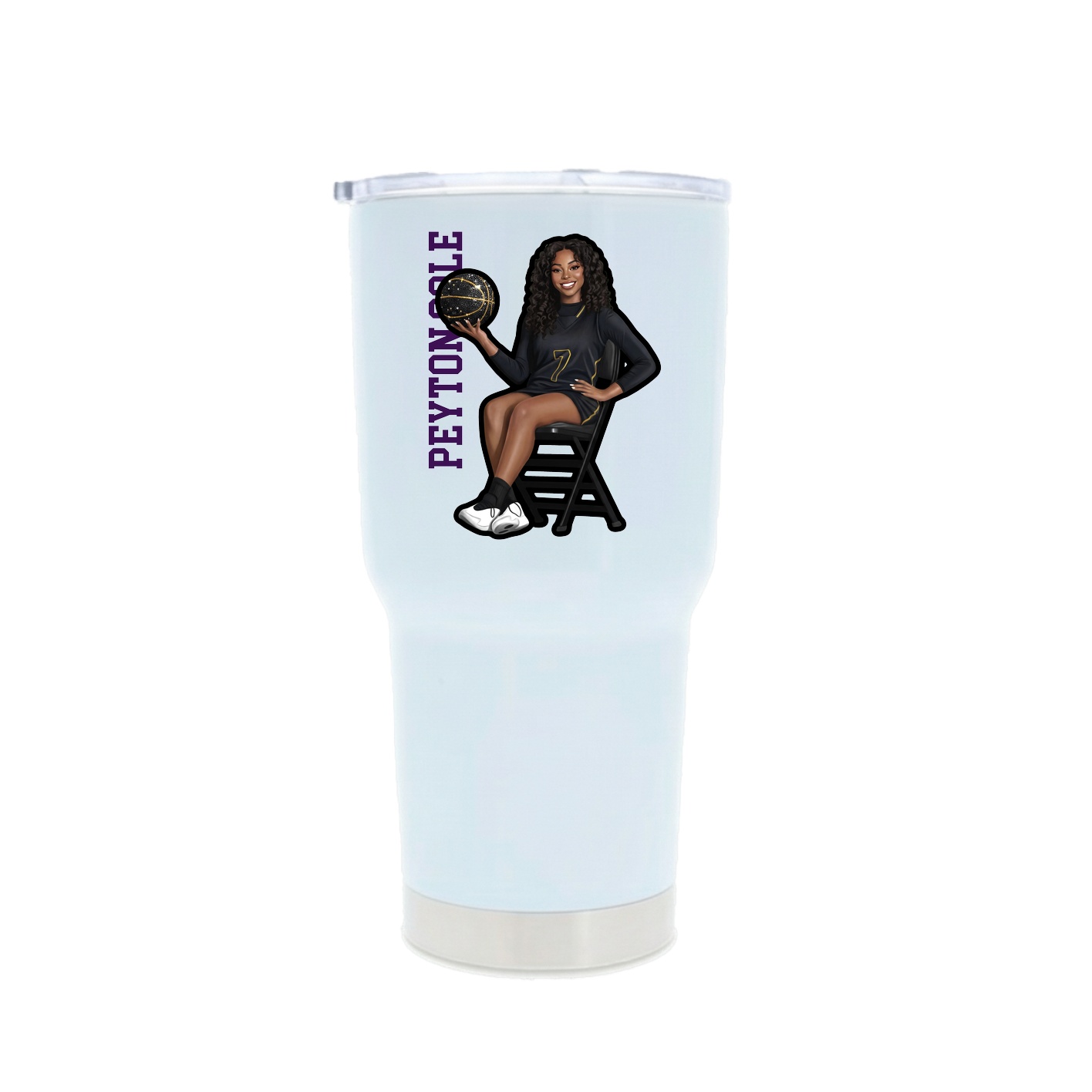 30oz Stainless Steel Tumbler — Name Vertical in White