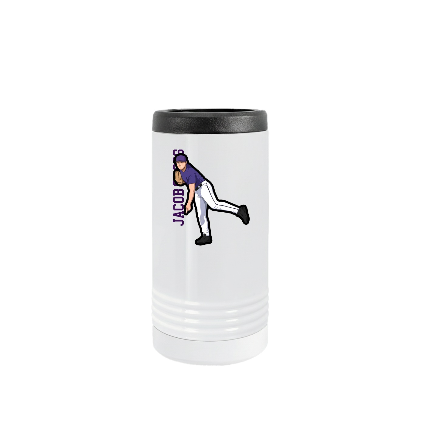 Slim Beverage Holder — Name Vertical in White