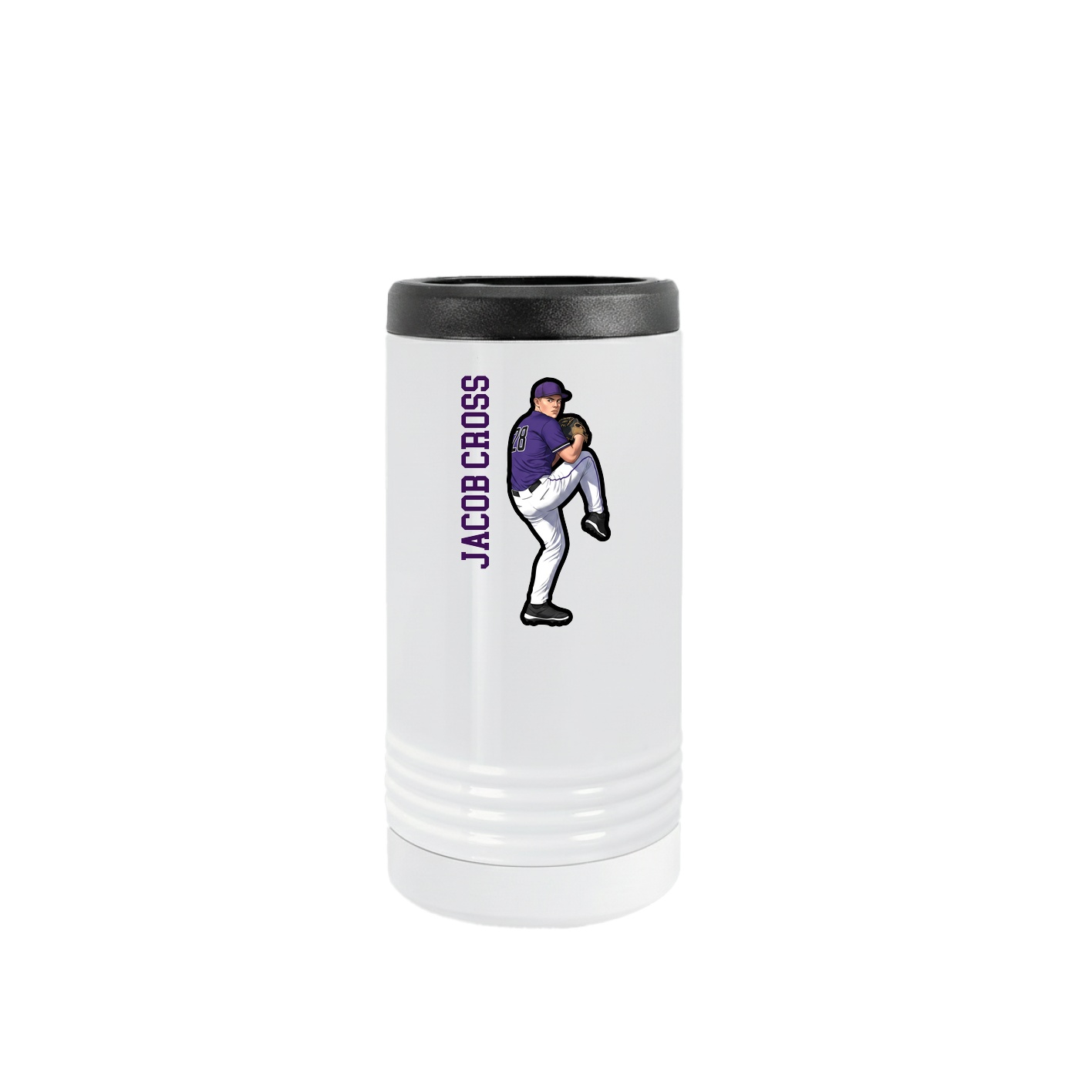 Slim Beverage Holder — Name Vertical in White
