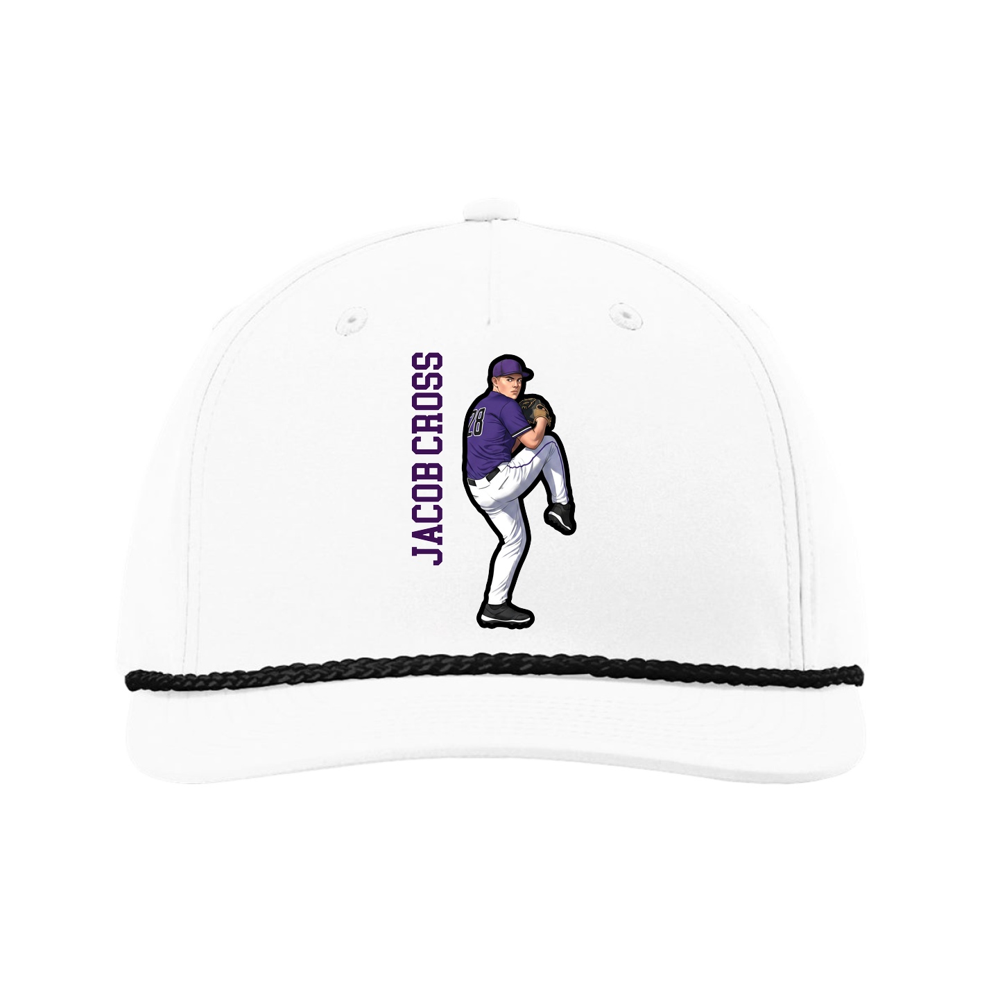 Five-Panel Classic Rope Cap — Name Vertical in White