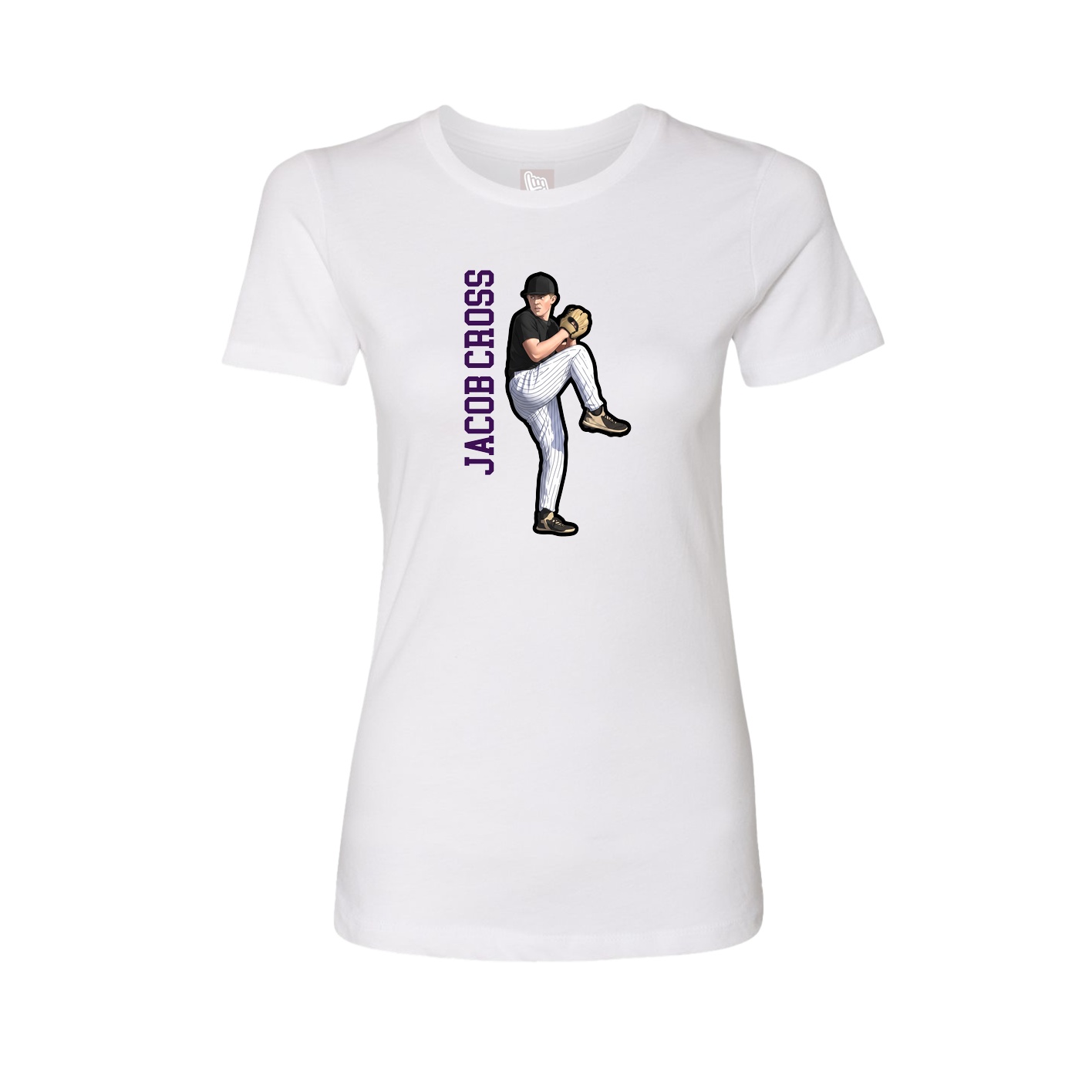 Fitted Women's Tee — Name Vertical in White