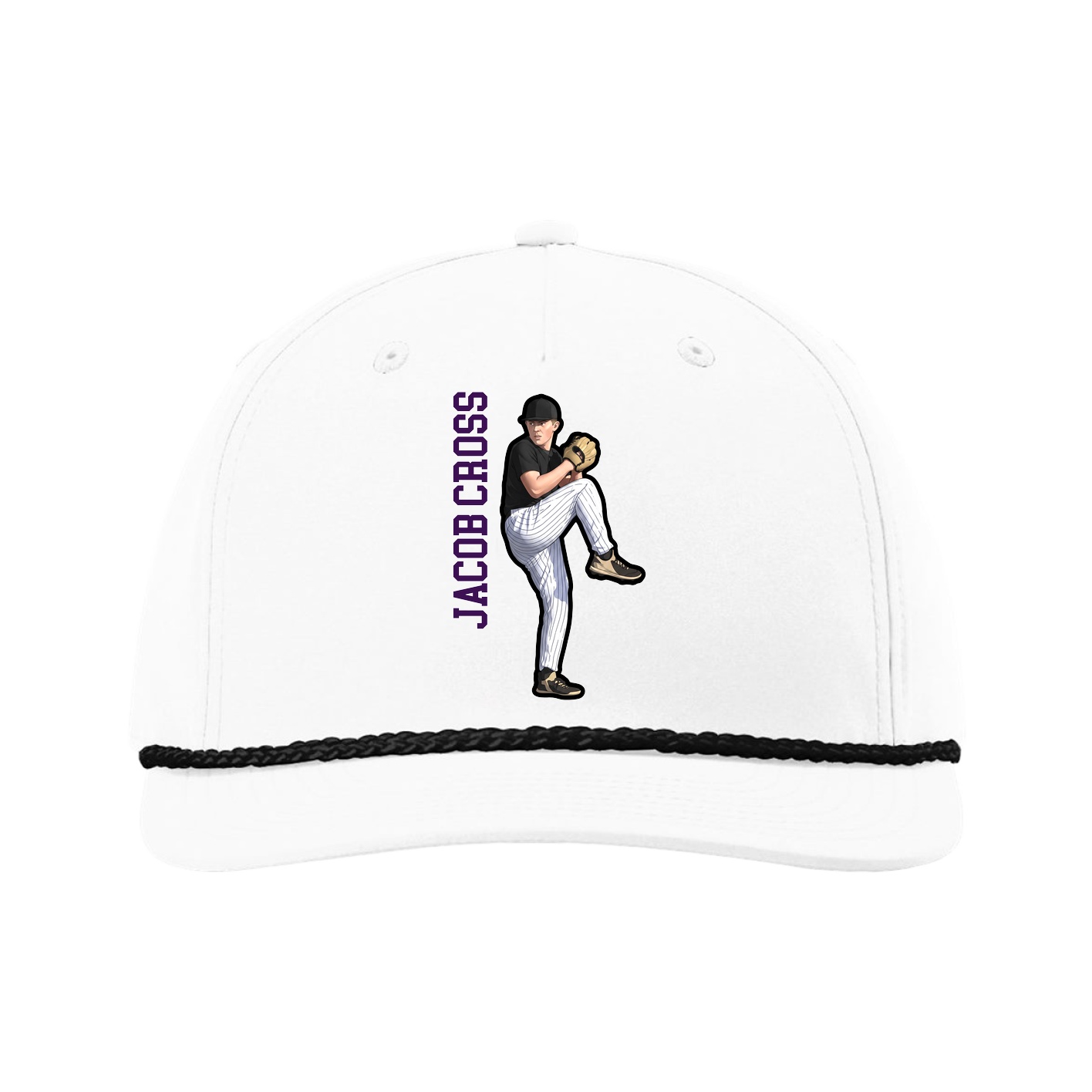 Five-Panel Classic Rope Cap — Name Vertical in White