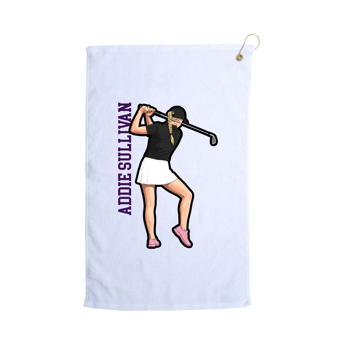 Golf Towel — Name Vertical in White