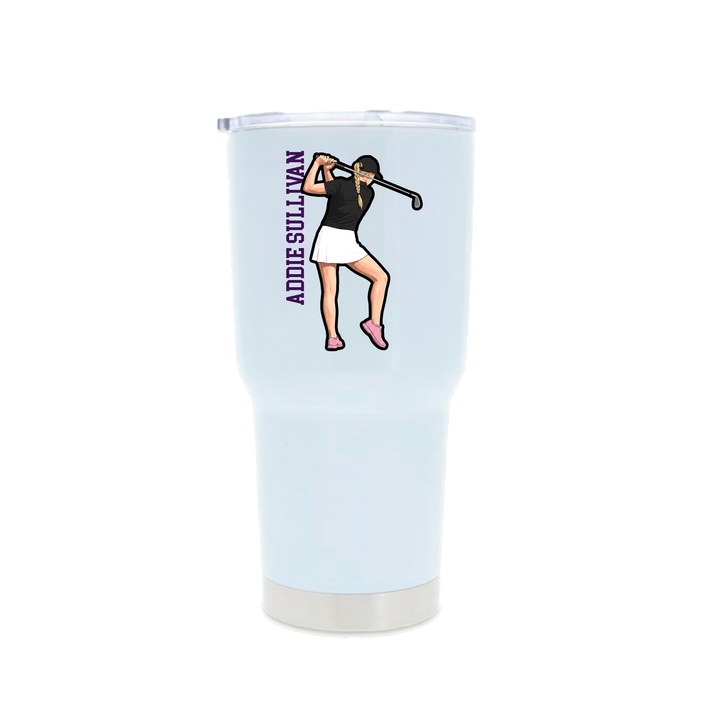 30oz Stainless Steel Tumbler — Name Vertical in White