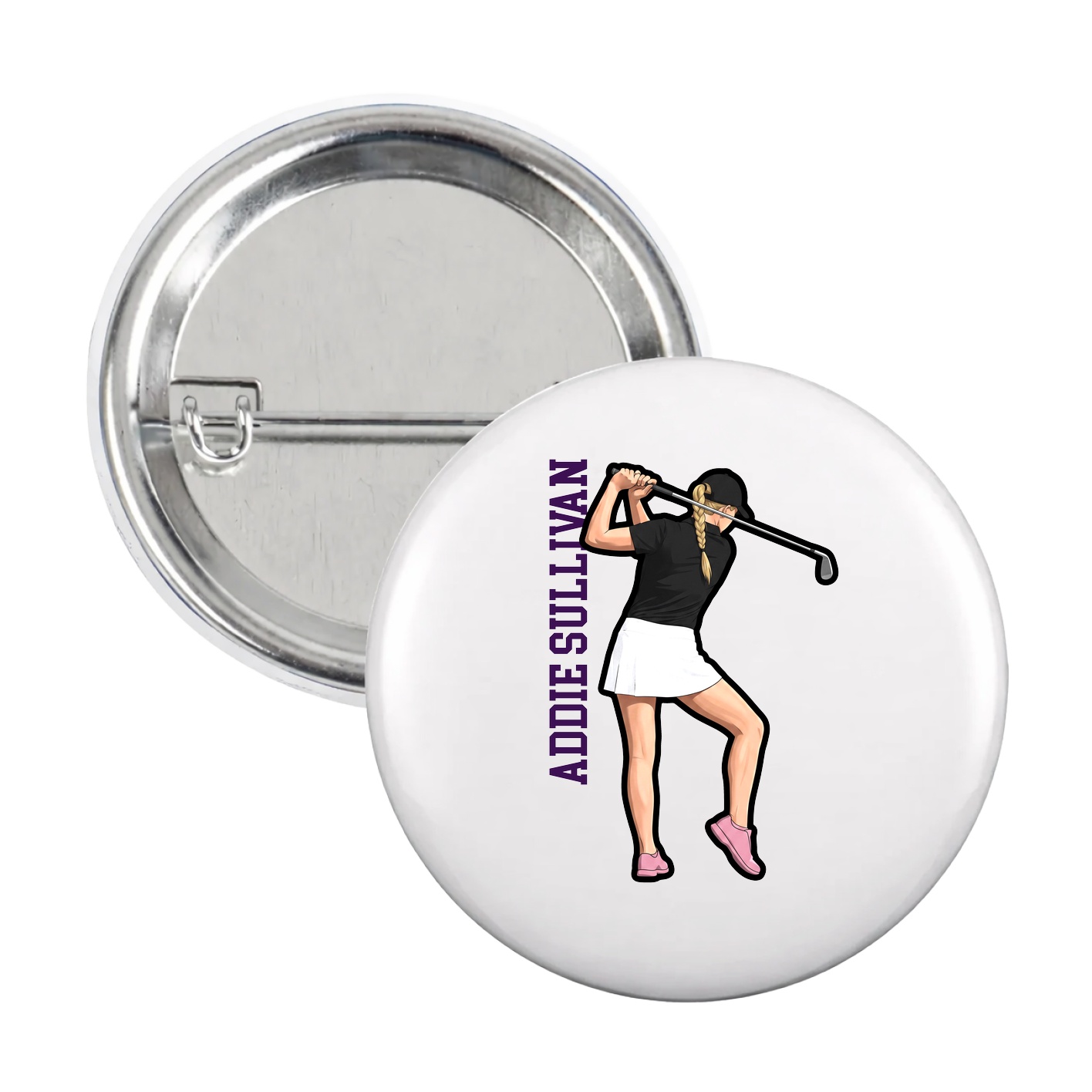 Game Day Button — Name Vertical in White