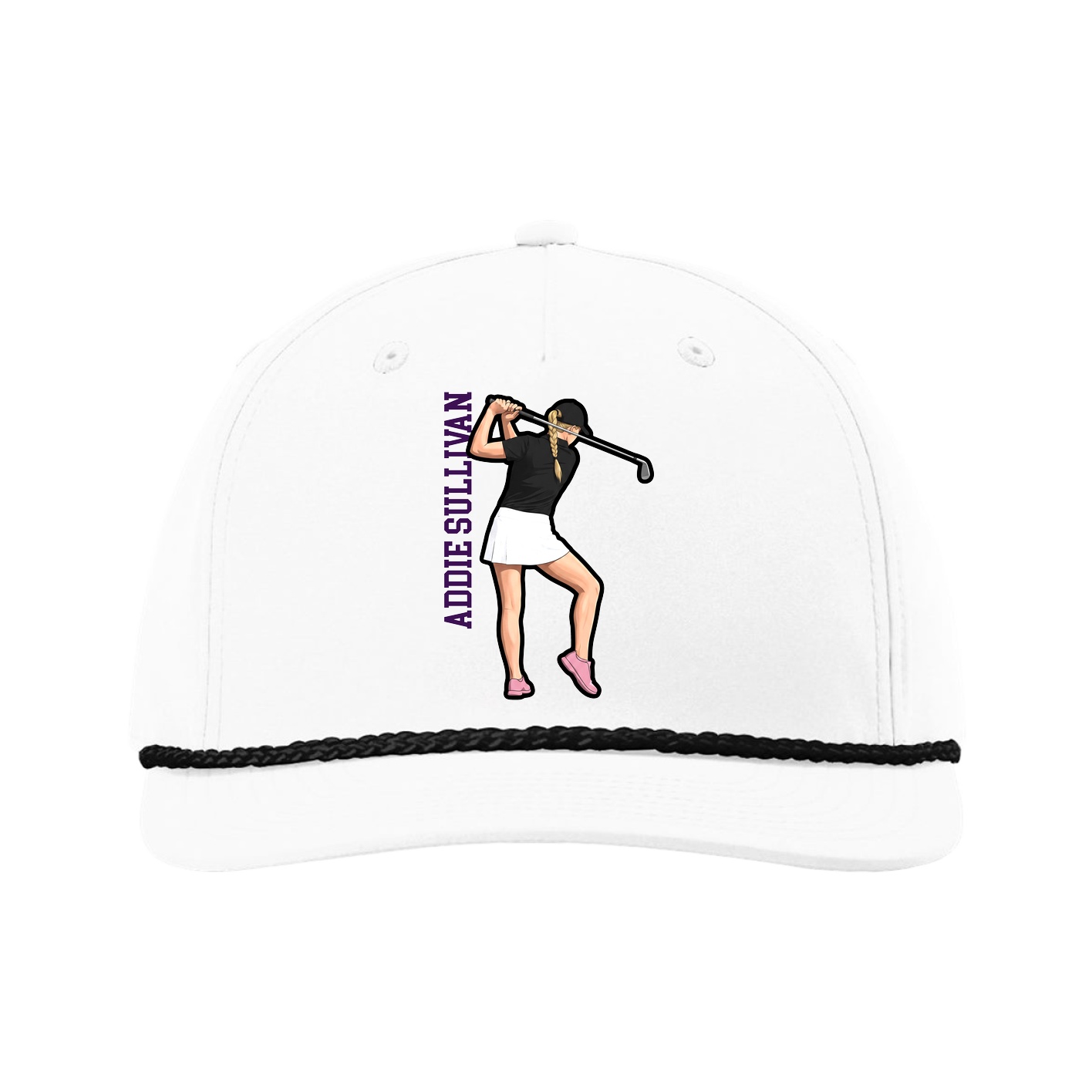 Five-Panel Classic Rope Cap — Name Vertical in White