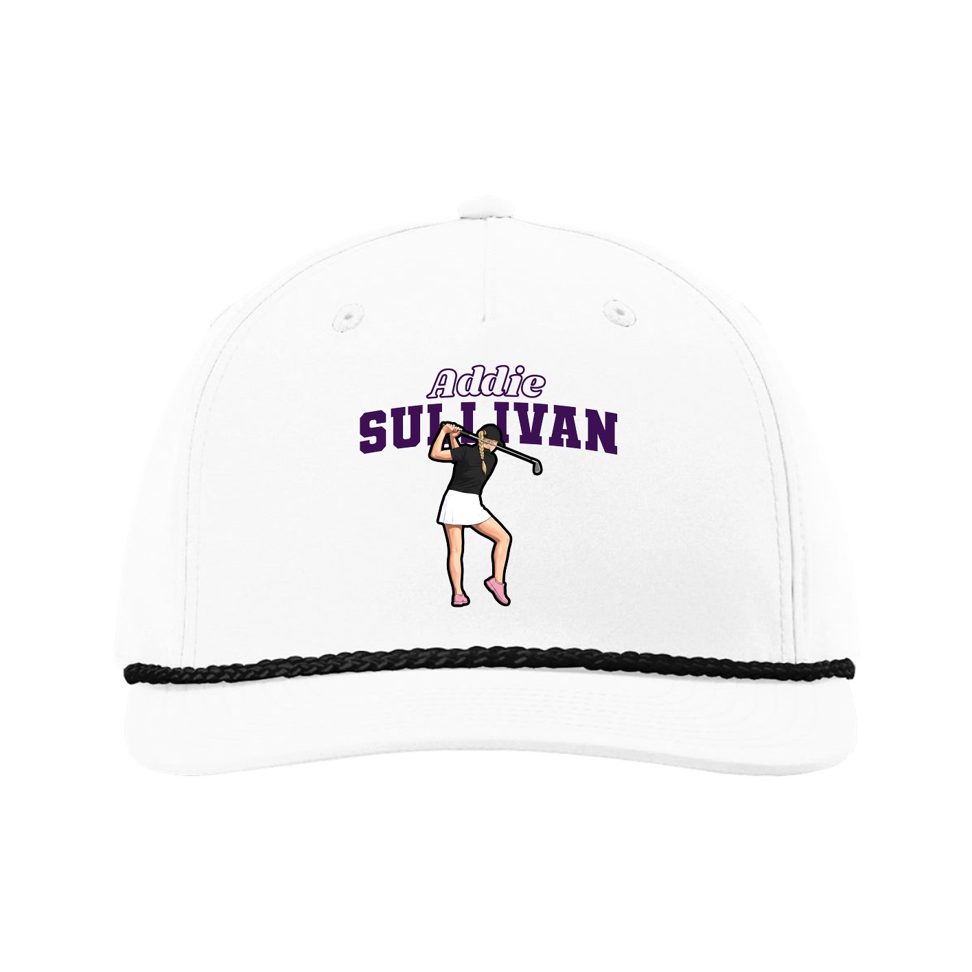 Five-Panel Classic Rope Cap — Name Arch in White