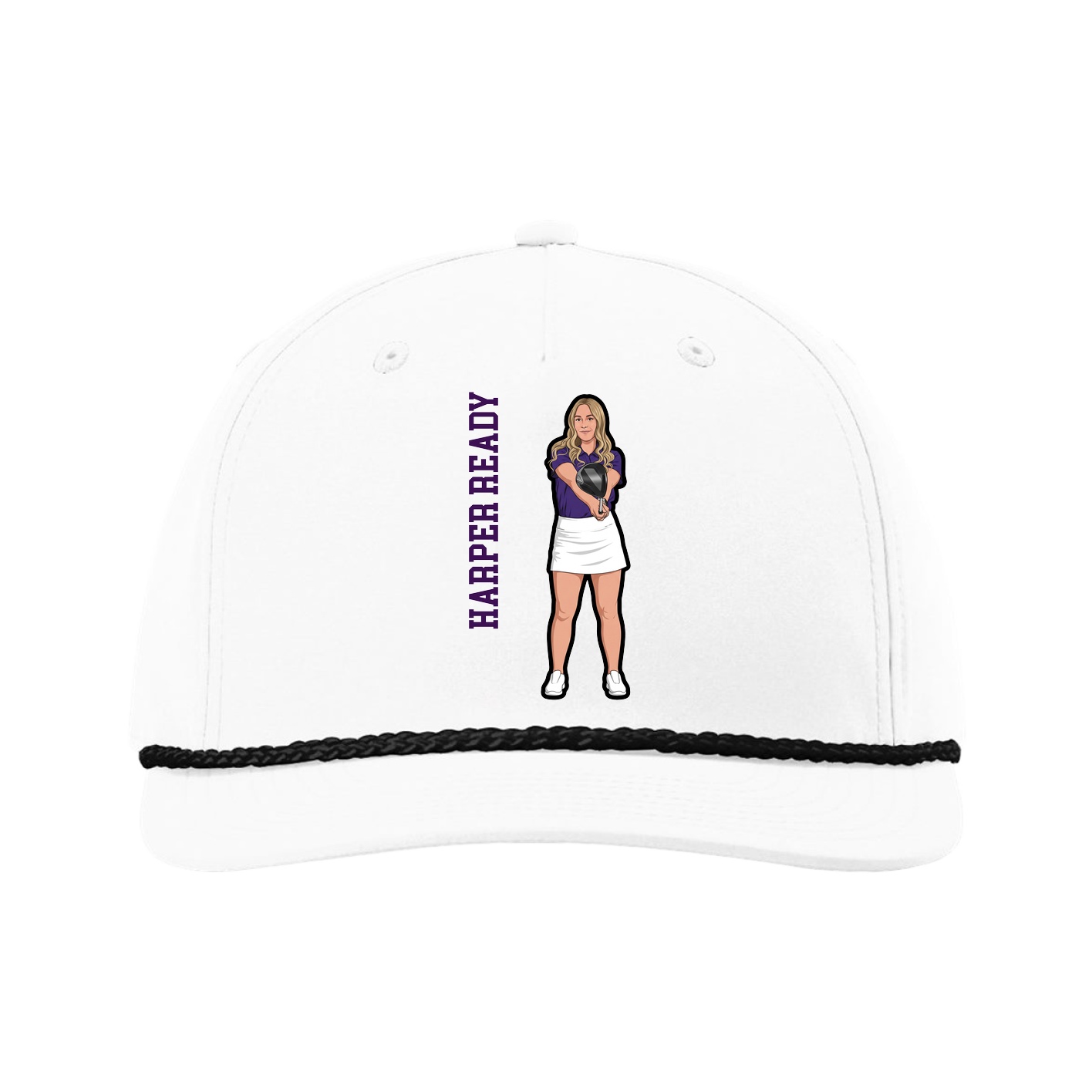 Five-Panel Classic Rope Cap — Name Vertical in White