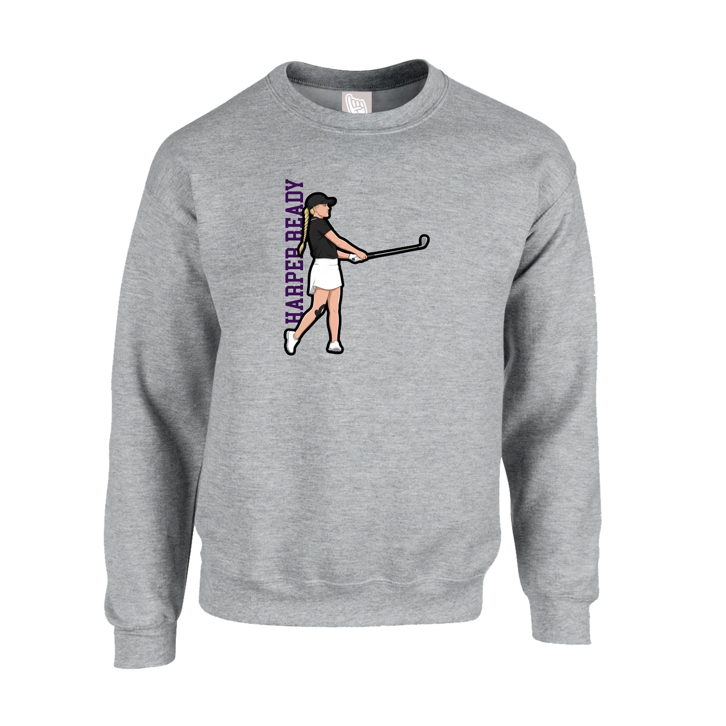 Fleece Crew — Name Vertical in Grey