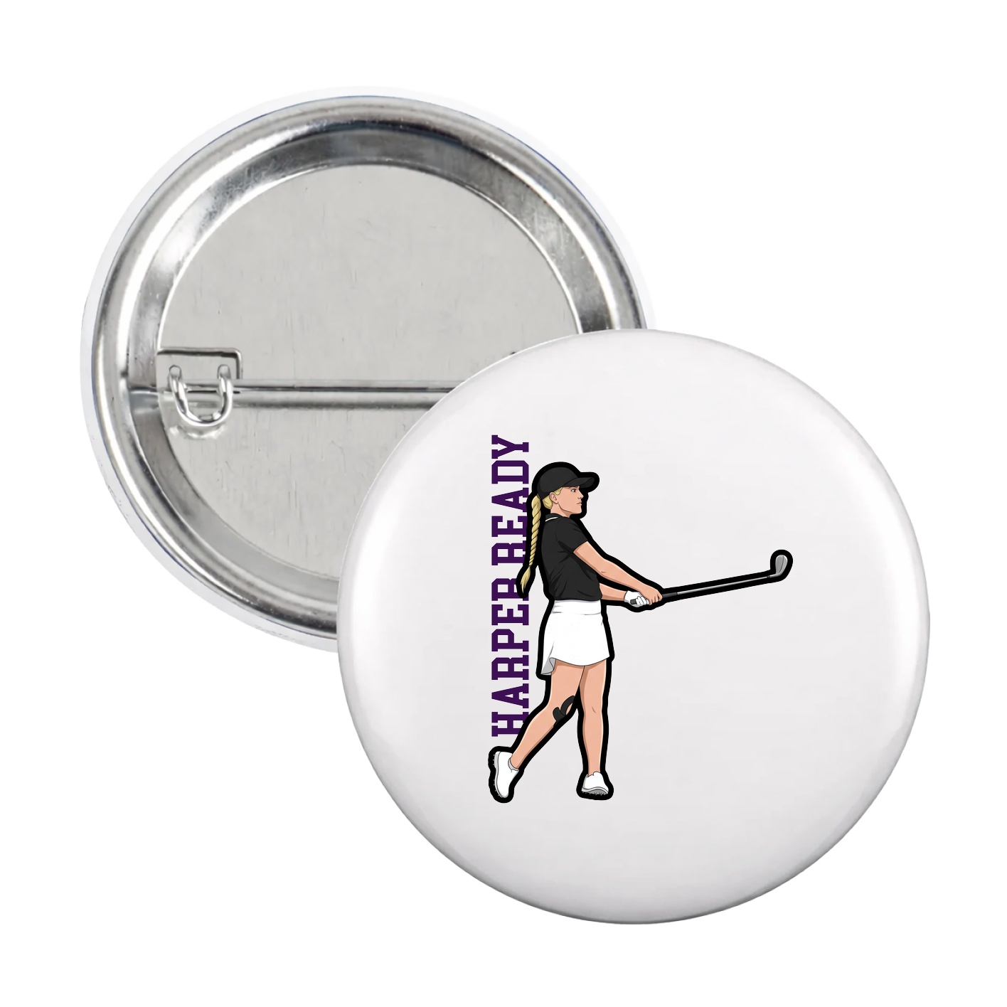 Game Day Button — Name Vertical in White