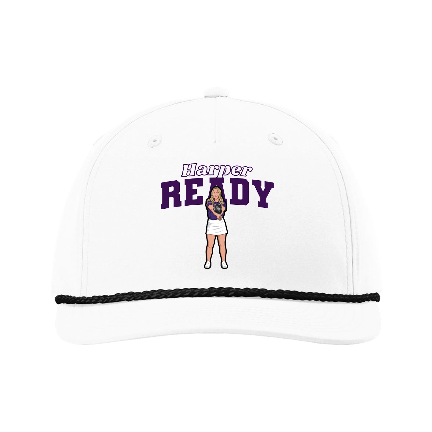 Five-Panel Classic Rope Cap — Name Arch in White