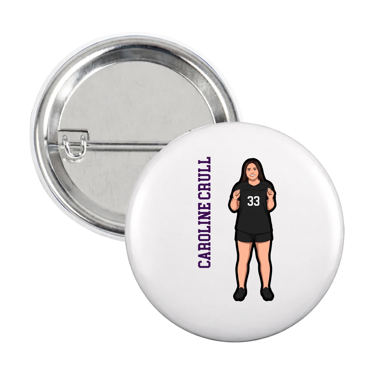 Game Day Button — Name Vertical in White