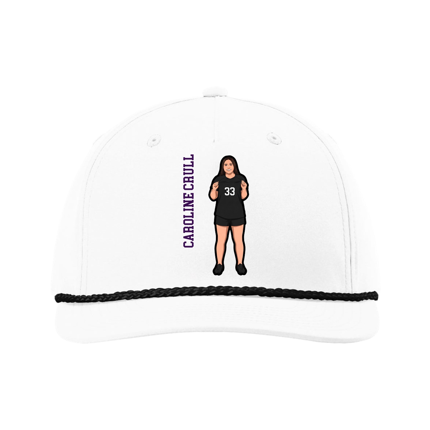 Five-Panel Classic Rope Cap — Name Vertical in White