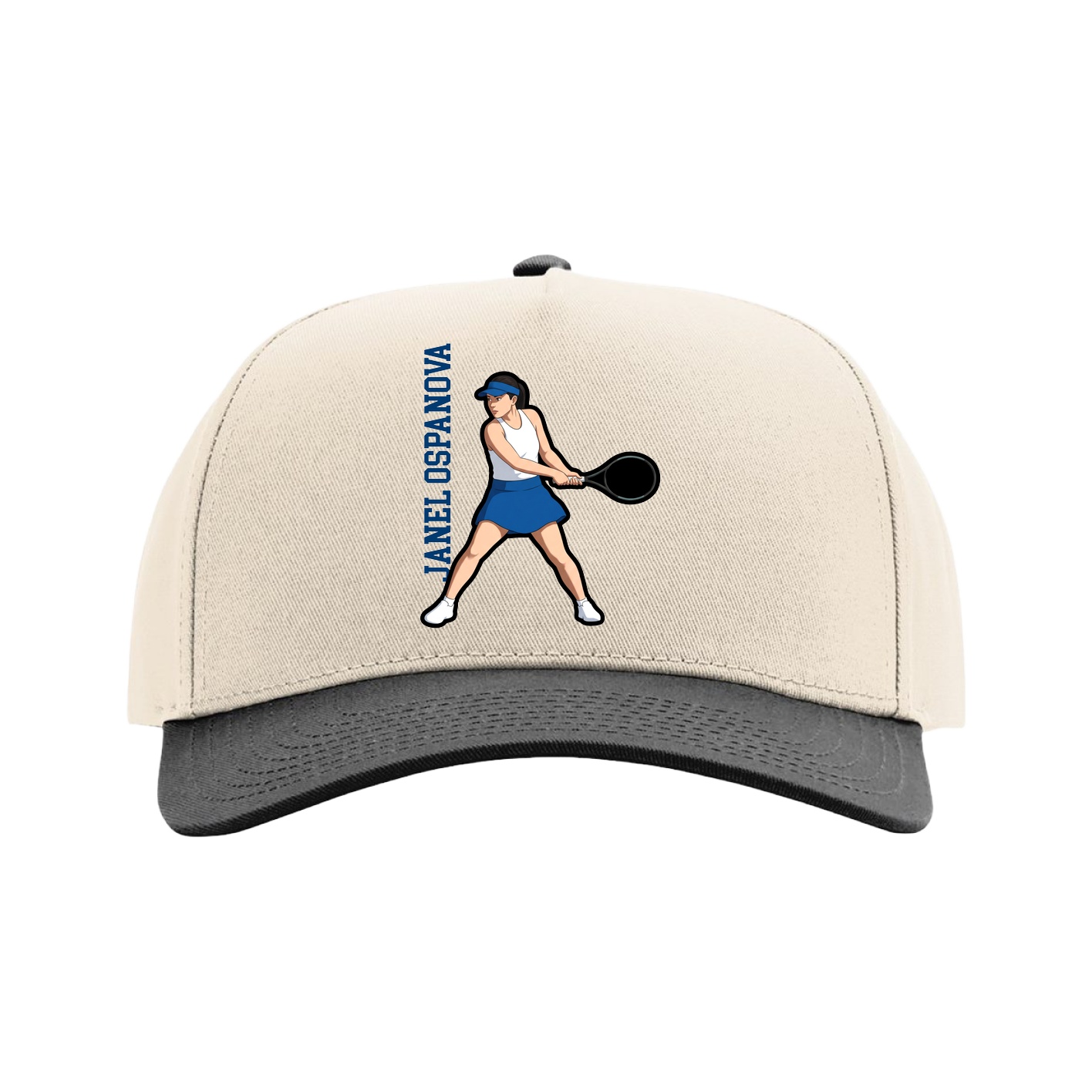 Full Fabric Five-Panel Champ Cap — Name Vertical in Cream/Black