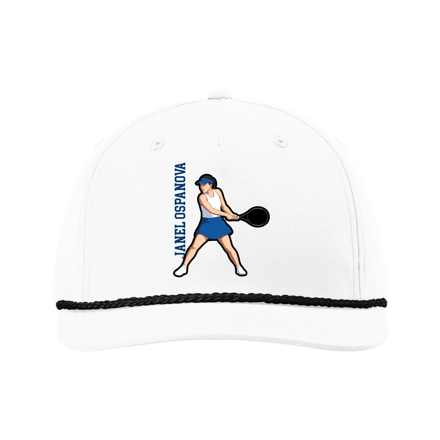 Five-Panel Classic Rope Cap — Name Vertical in White