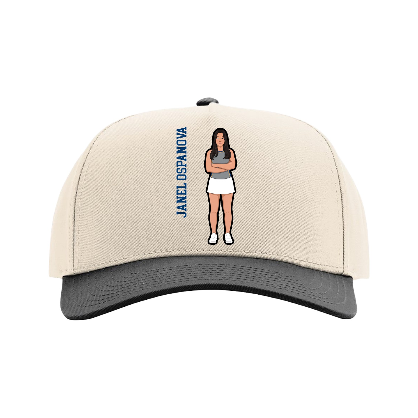 Full Fabric Five-Panel Champ Cap — Name Vertical in Cream/Black