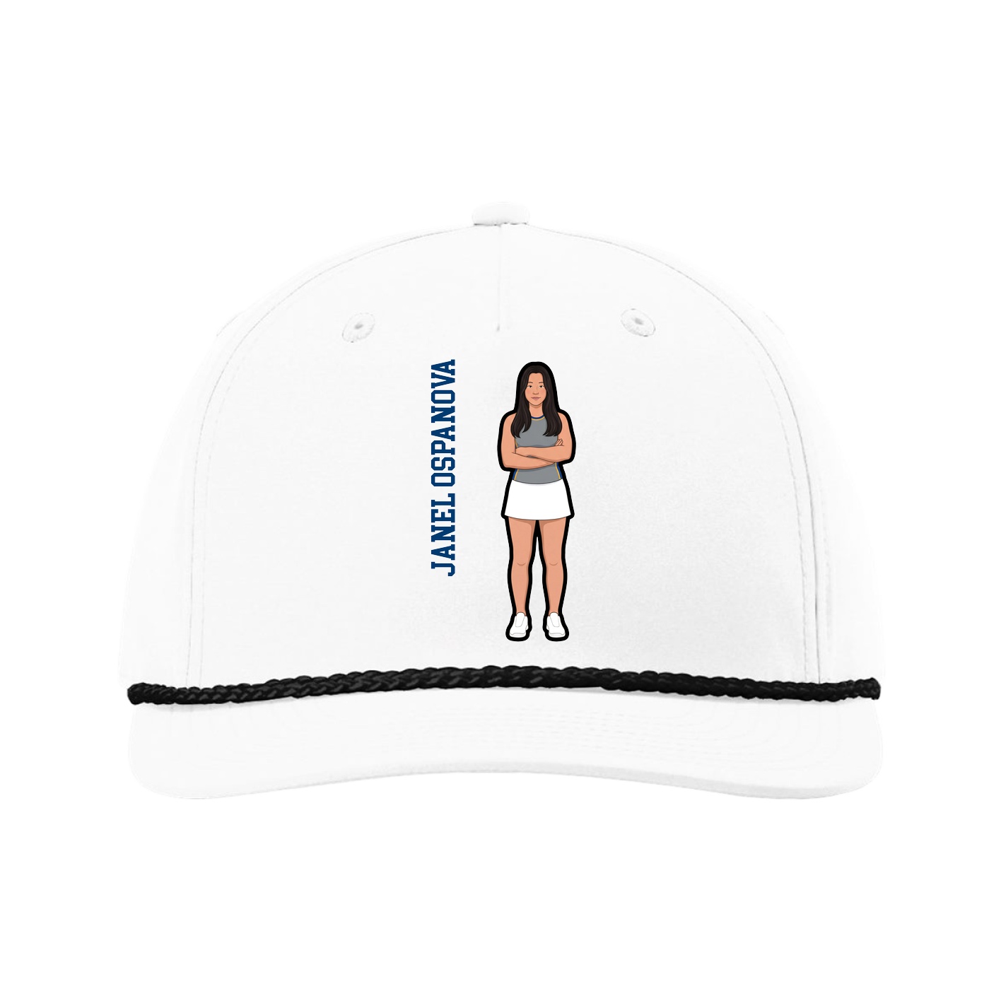 Five-Panel Classic Rope Cap — Name Vertical in White