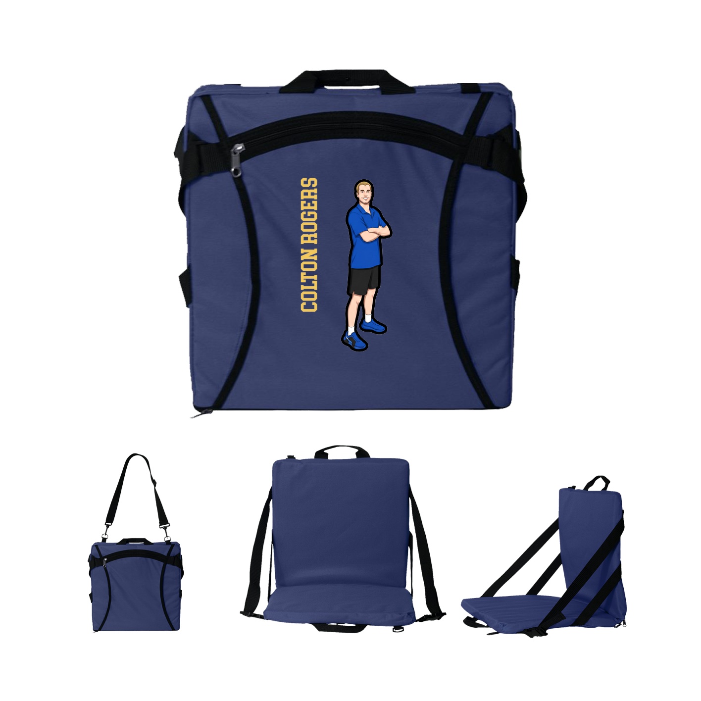 Folding Stadium Seat — Name Vertical in Navy