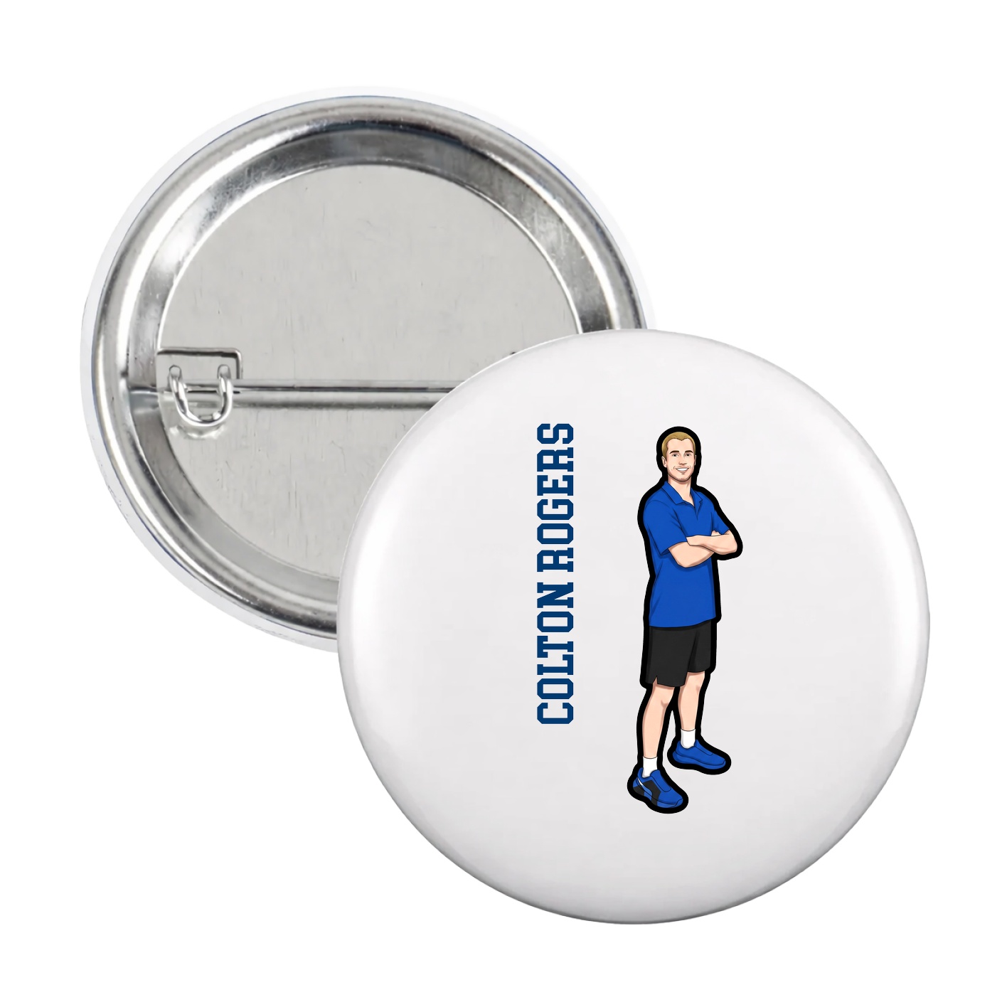 Game Day Button — Name Vertical in White