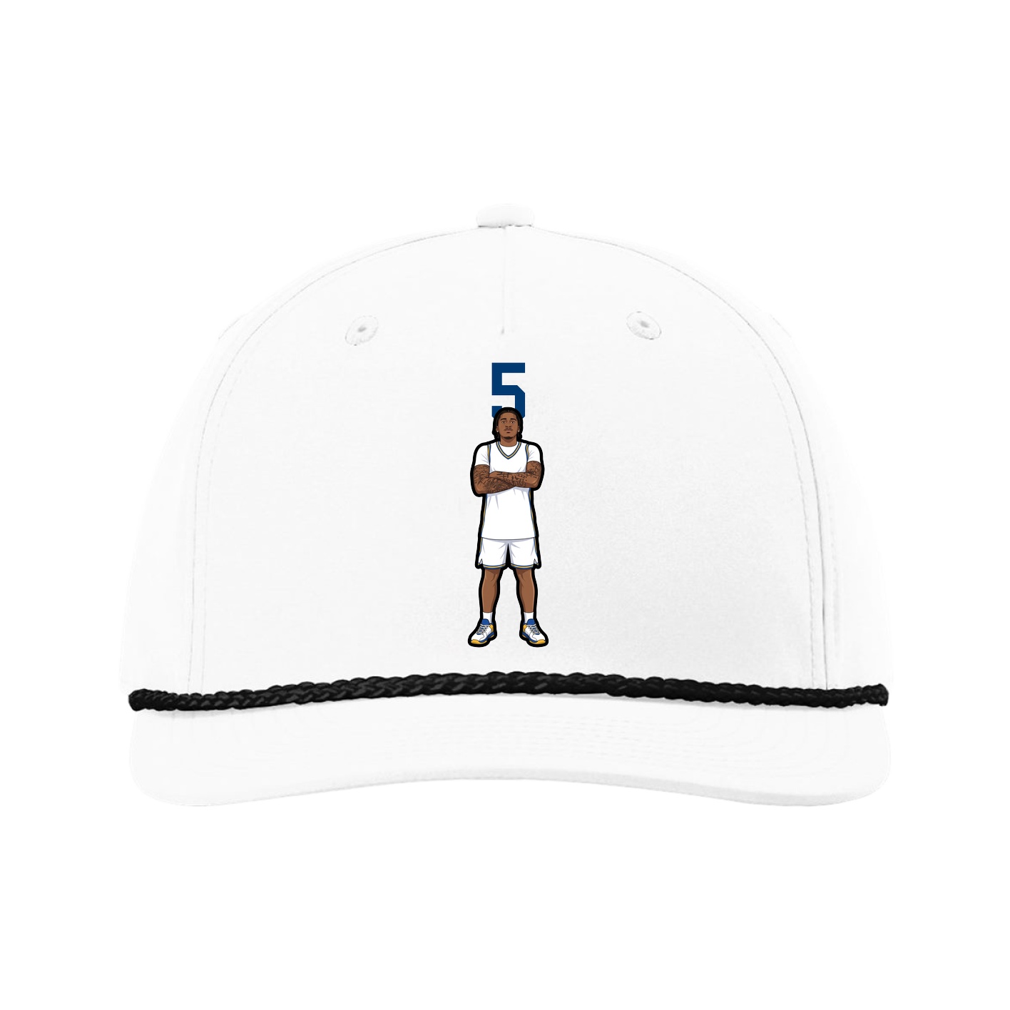 Five-Panel Classic Rope Cap — Number Top in White