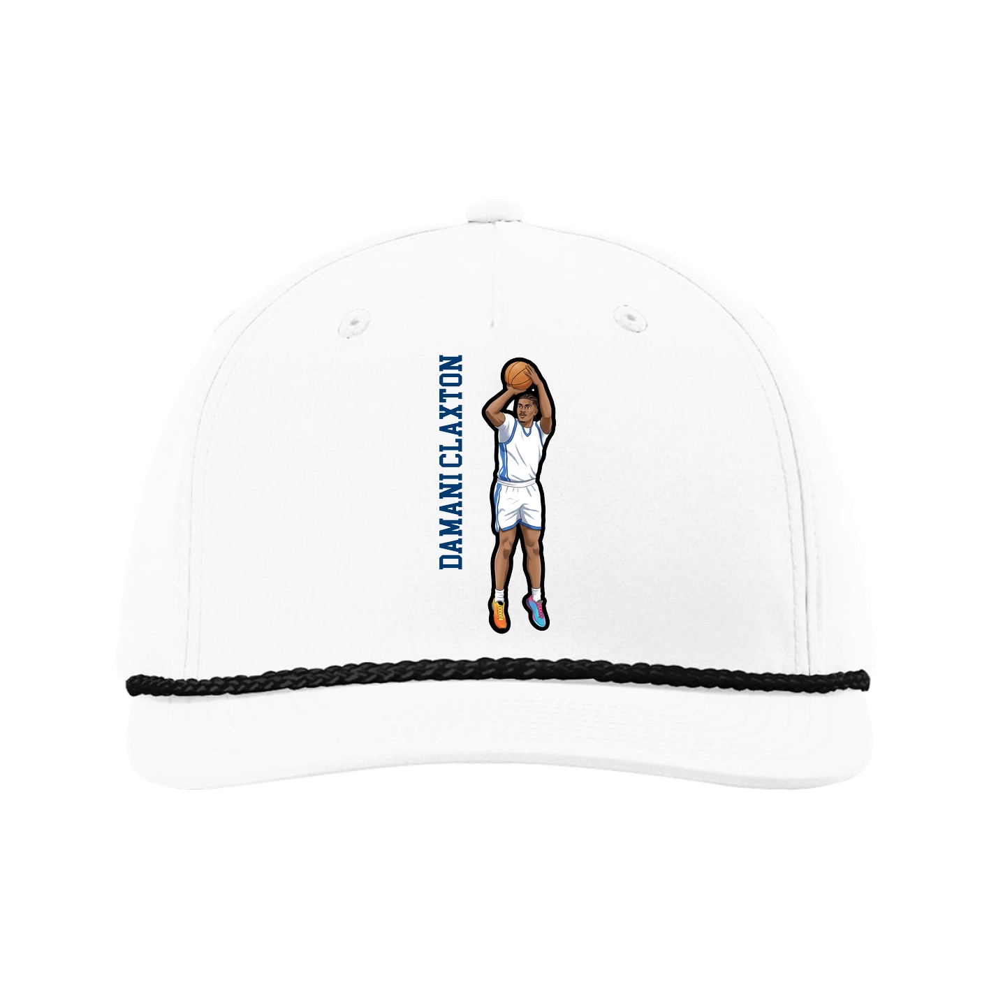 Five-Panel Classic Rope Cap — Name Vertical in White