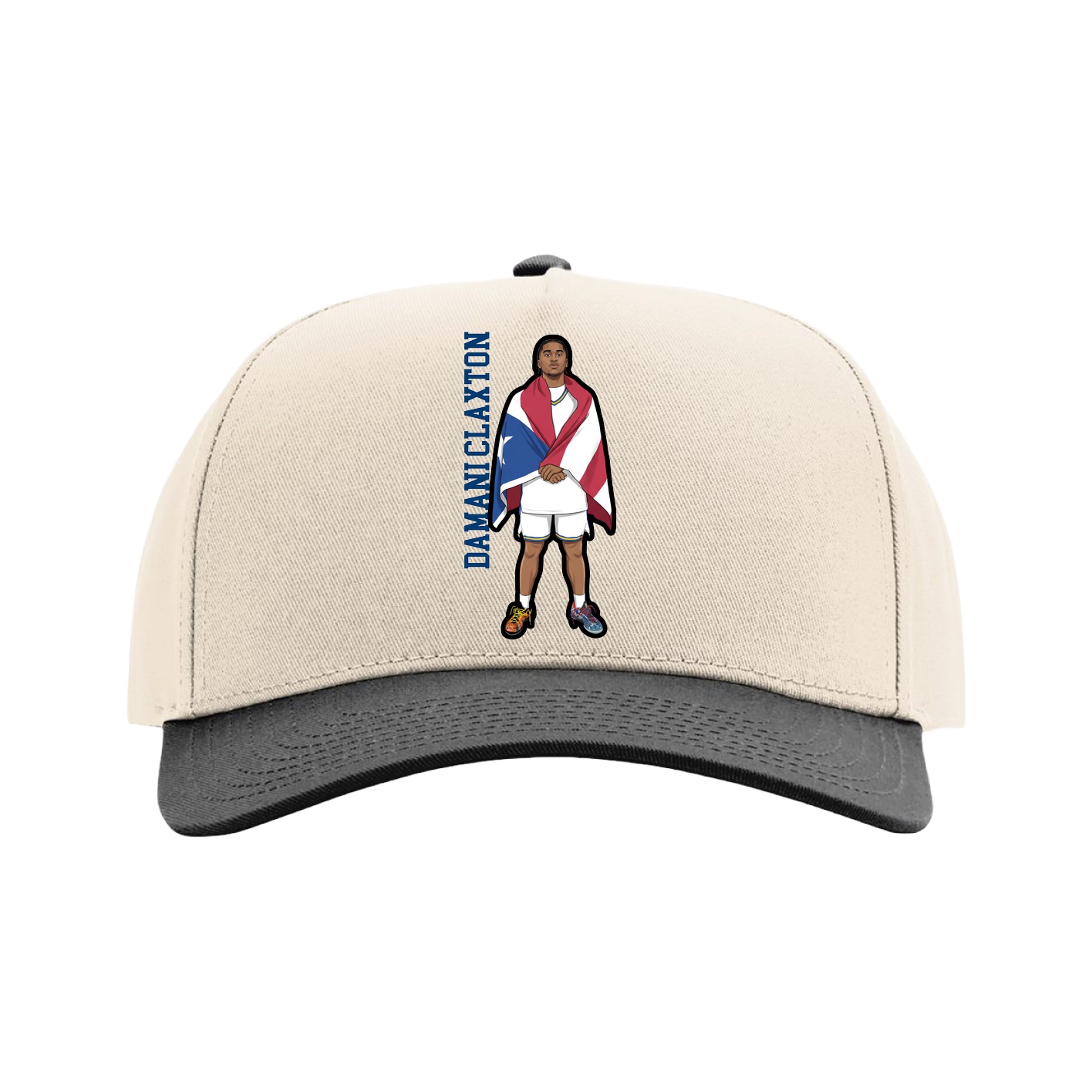Full Fabric Five-Panel Champ Cap — Name Vertical in Cream/Black