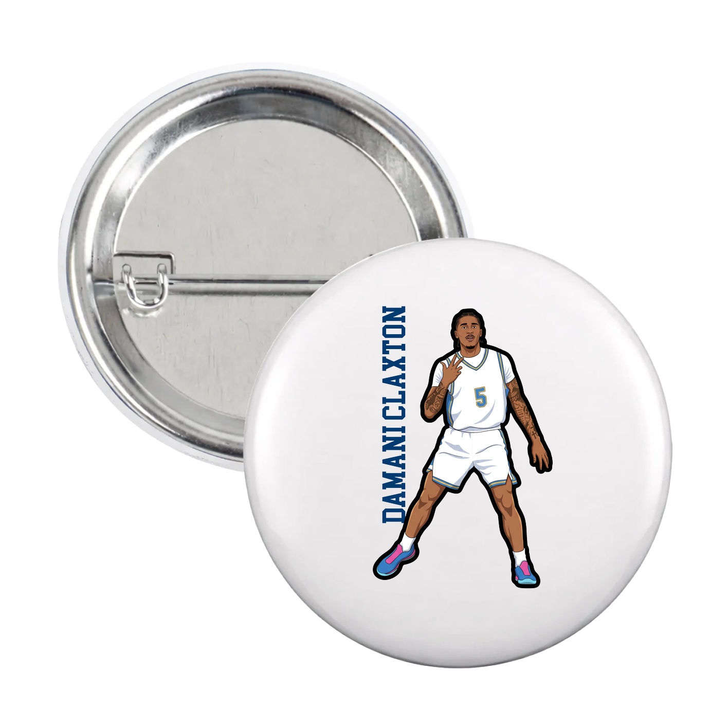 Game Day Button — Name Vertical in White