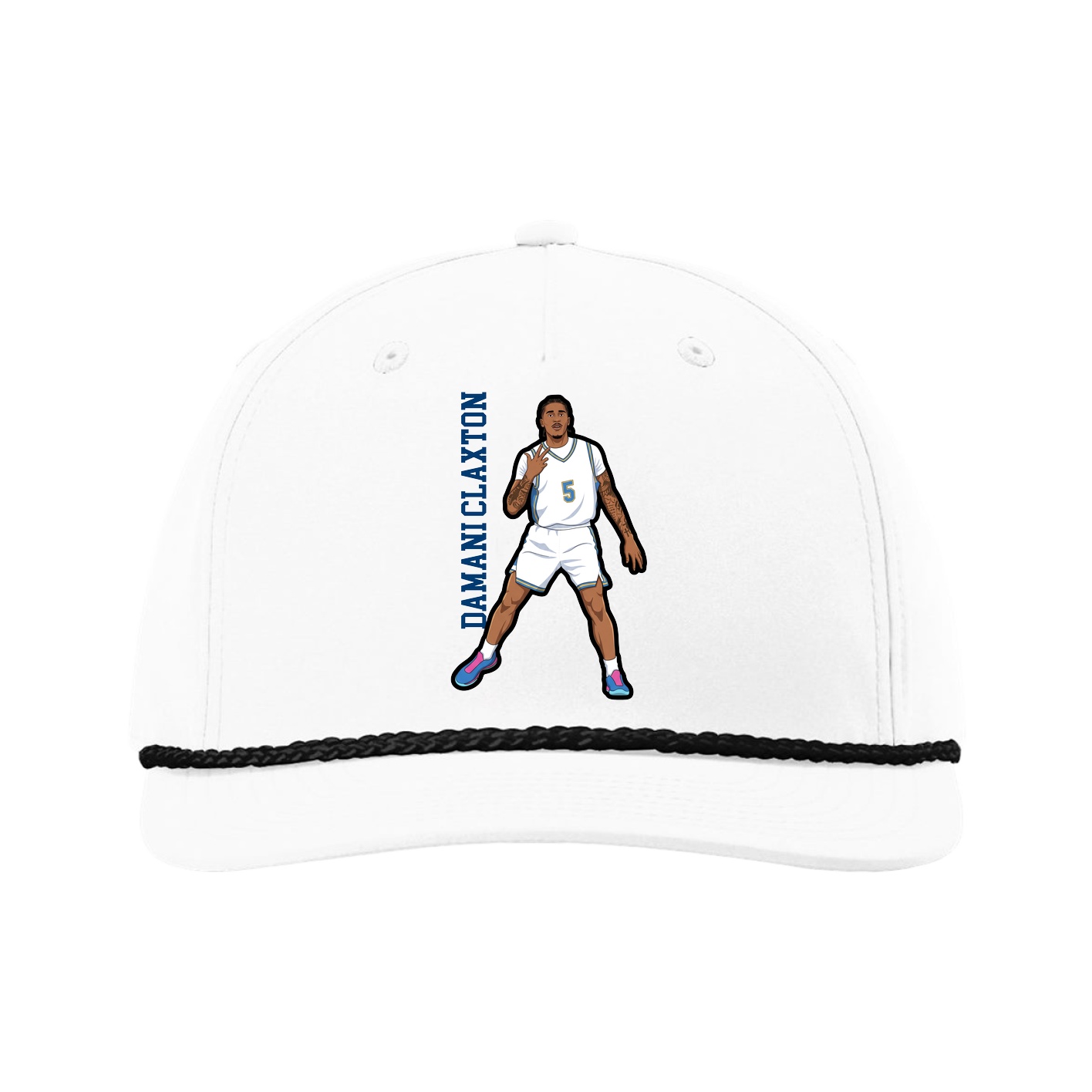 Five-Panel Classic Rope Cap — Name Vertical in White