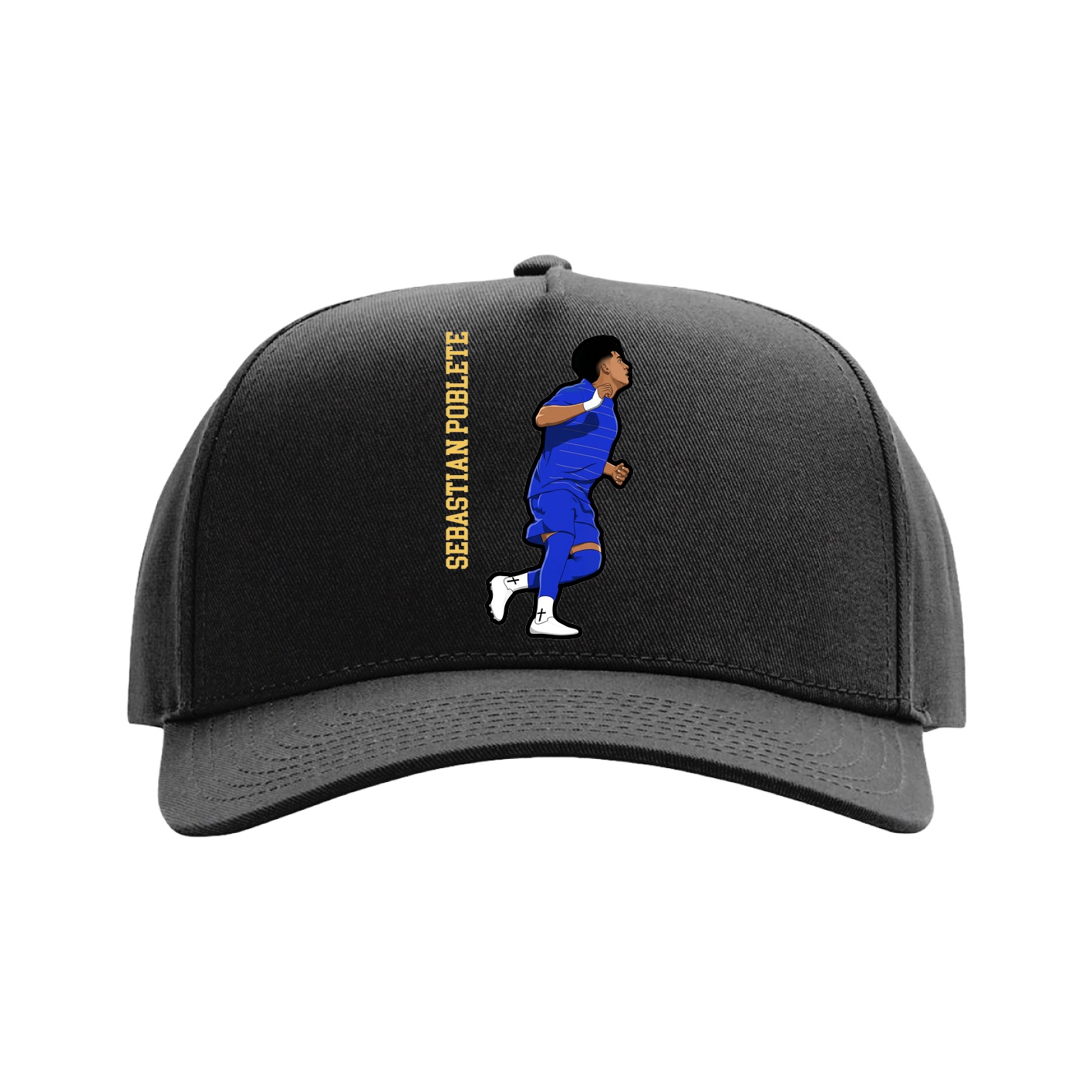 Full Fabric Five-Panel Champ Cap — Name Vertical in Black