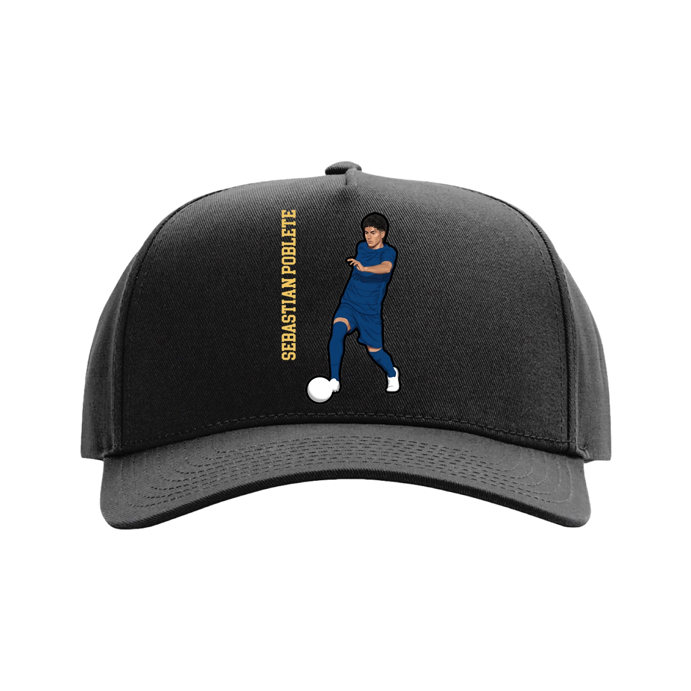 Full Fabric Five-Panel Champ Cap — Name Vertical in Black