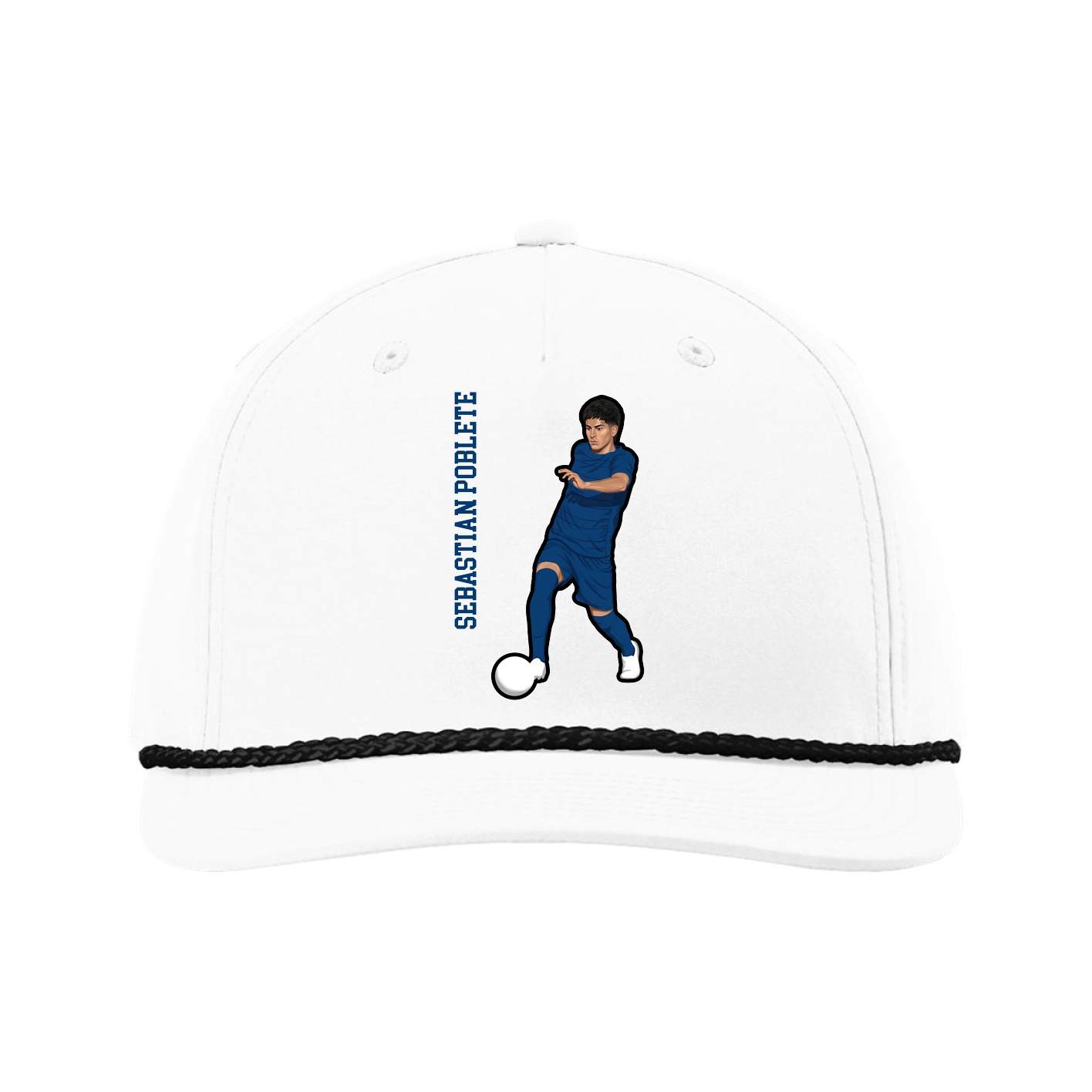 Five-Panel Classic Rope Cap — Name Vertical in White