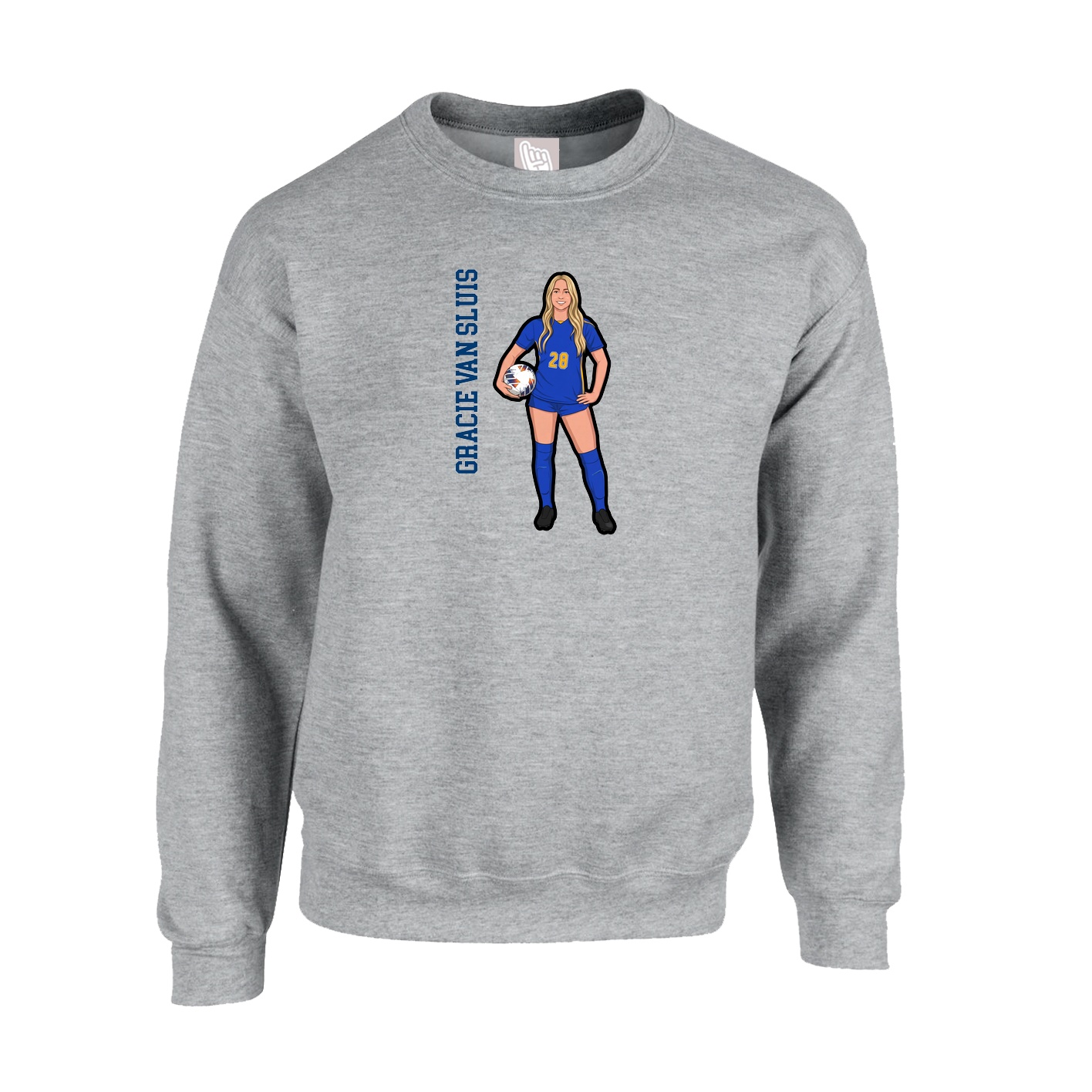 Fleece Crew — Name Vertical in Grey