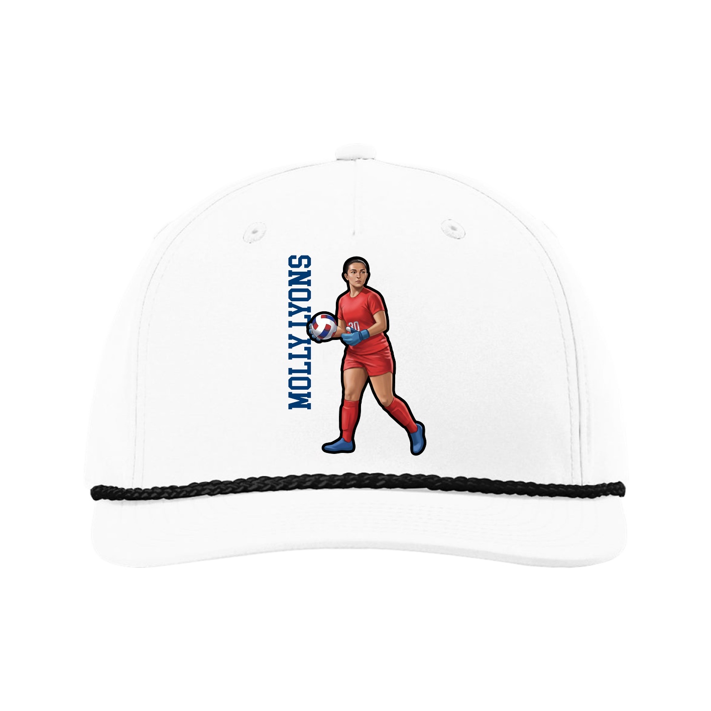 Five-Panel Classic Rope Cap — Name Vertical in White